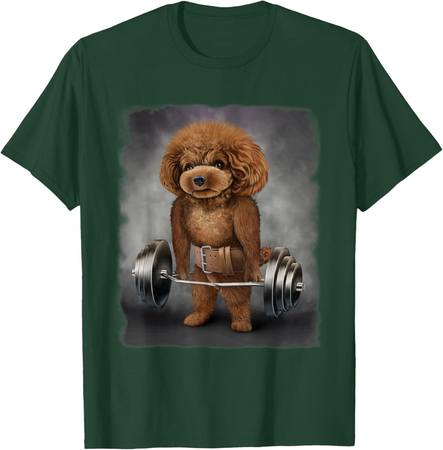Poodle Dog Muscle Training with Barbell Shrug Bar Fitness Men Women Kids T-Shirt - T-Shirt | Forest