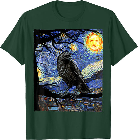 Raven Art, Starry Night Edgar Allan Poe, Raven, Poe T-Shirt - T-Shirt | Forest