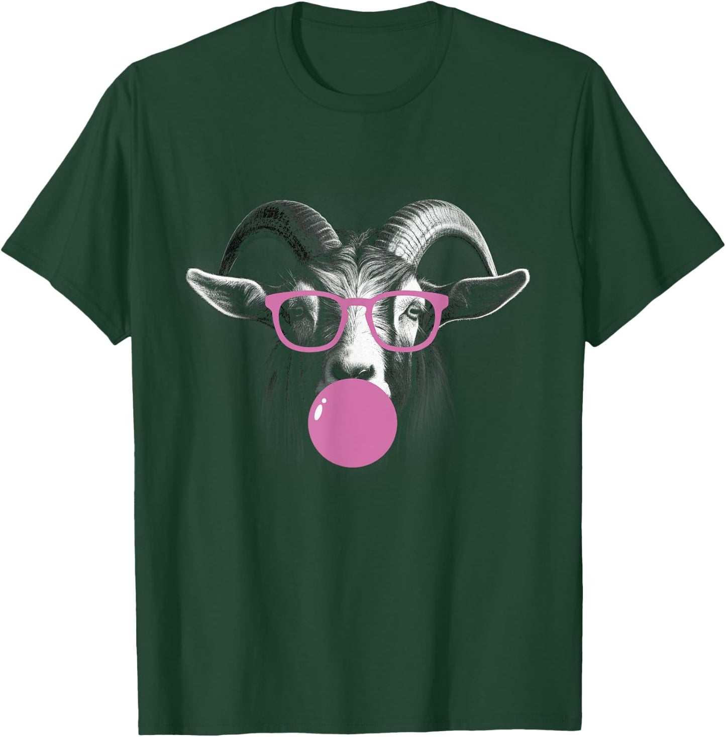 Cool Goat Face Eating Gum And Makes A Bubble Cute Goat T-Shirt - T-Shirt | Forest