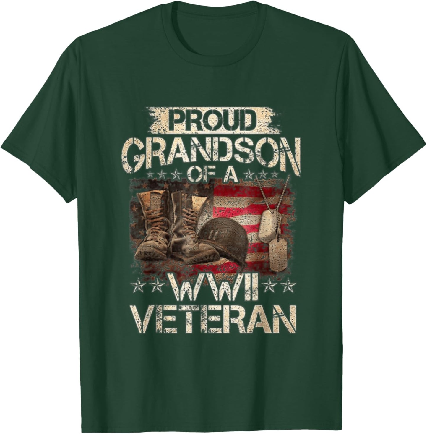 Proud Grandson Of A WW2 Veteran Military Family Veteran Day T-Shirt - T-Shirt | Forest