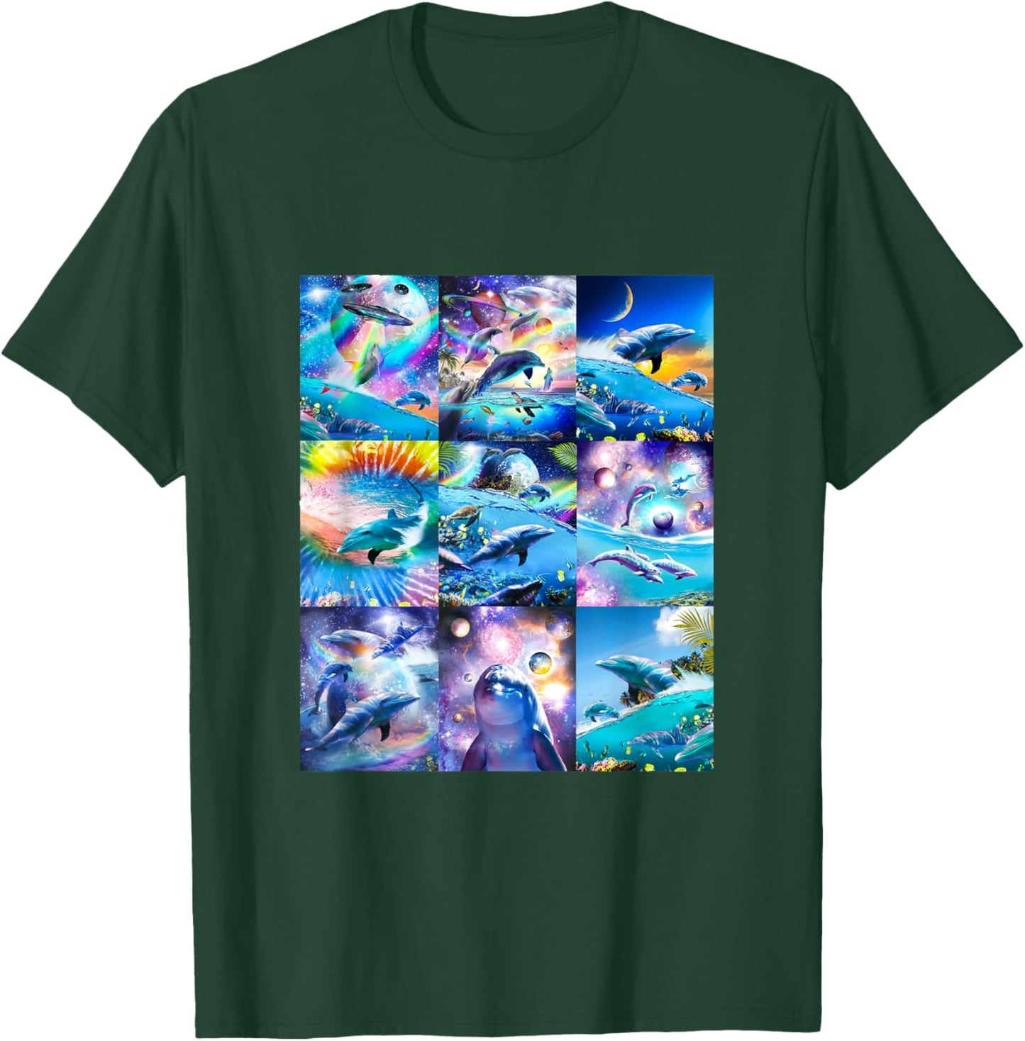Space Dolphin Rainbow Galaxy Dolphins Collage T-Shirt - T-Shirt | Forest
