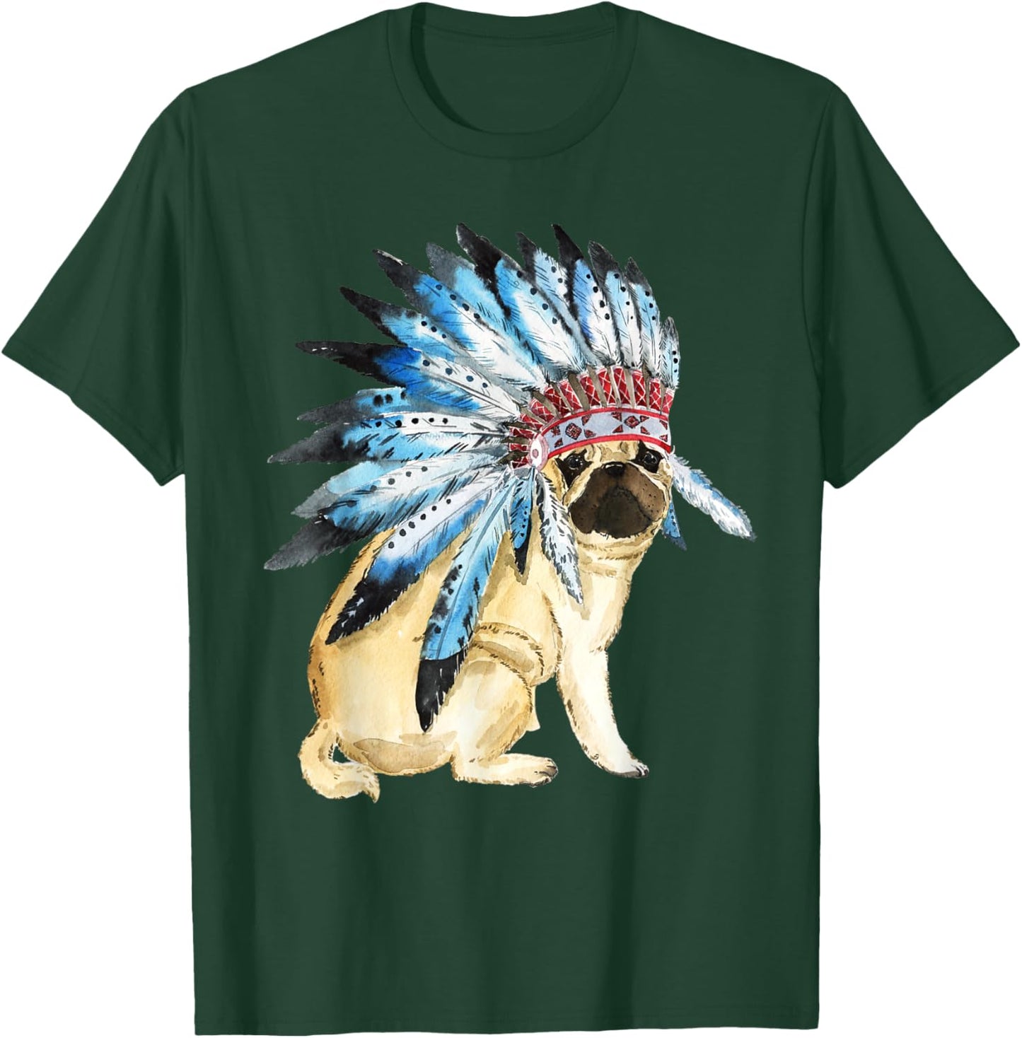 Funny Pug Look Like a Native American T-Shirt - T-Shirt | Forest