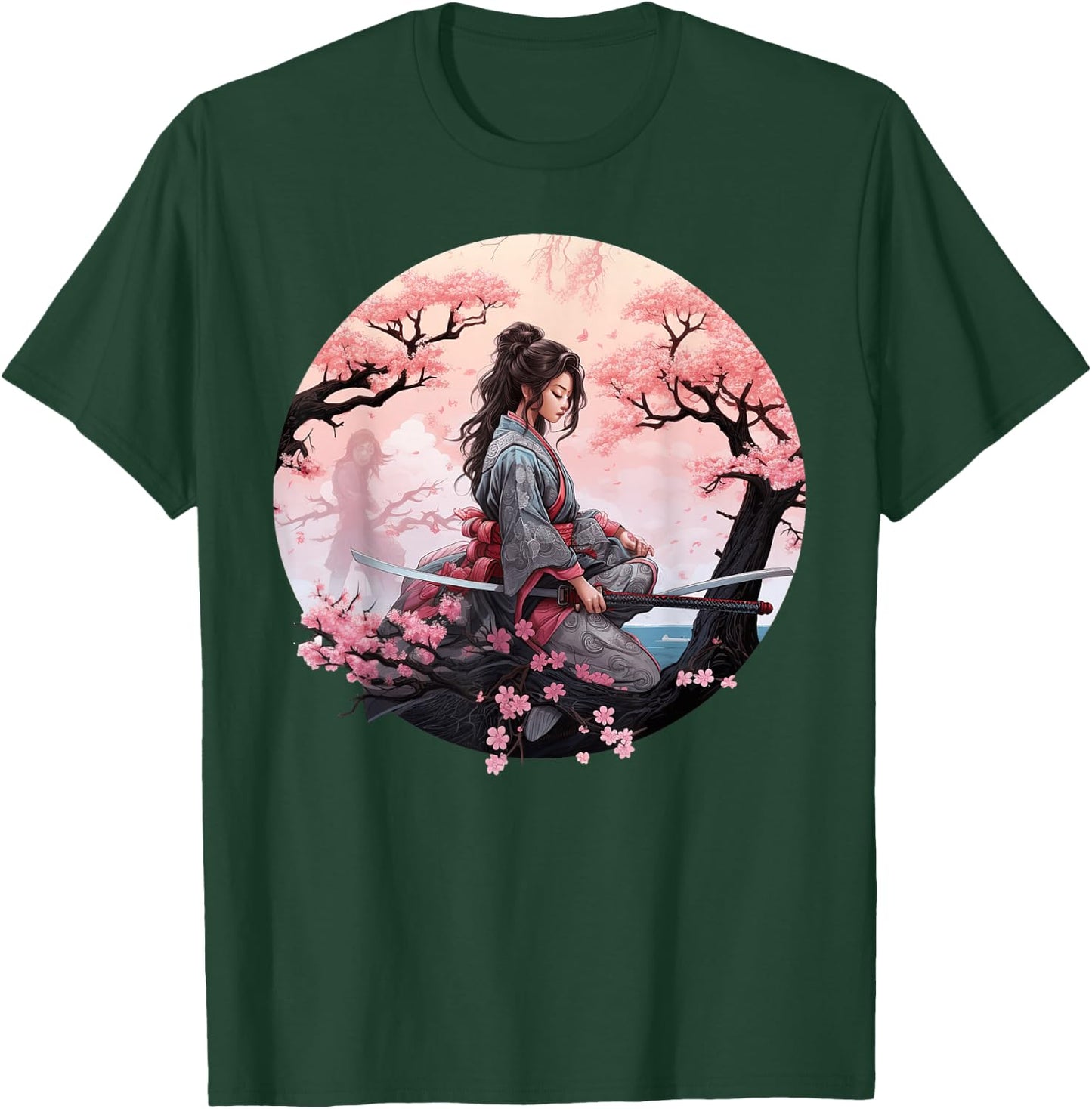 Japanese Samurai Girl Vintage Retro Sakura Cherry Blossom T-Shirt - T-Shirt | Forest