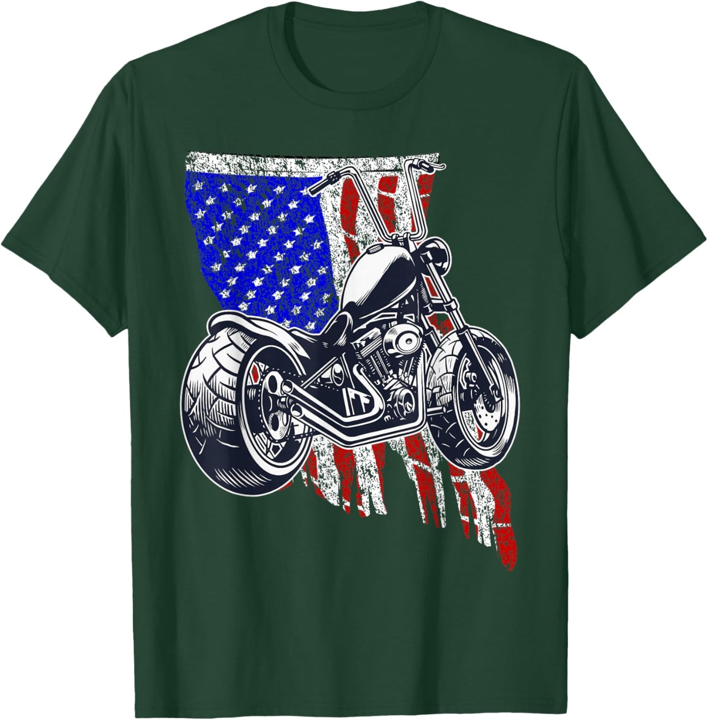Bobber Motorcycle July 4 Veteran Memorial Day American Flag T-Shirt - T-Shirt | Forest