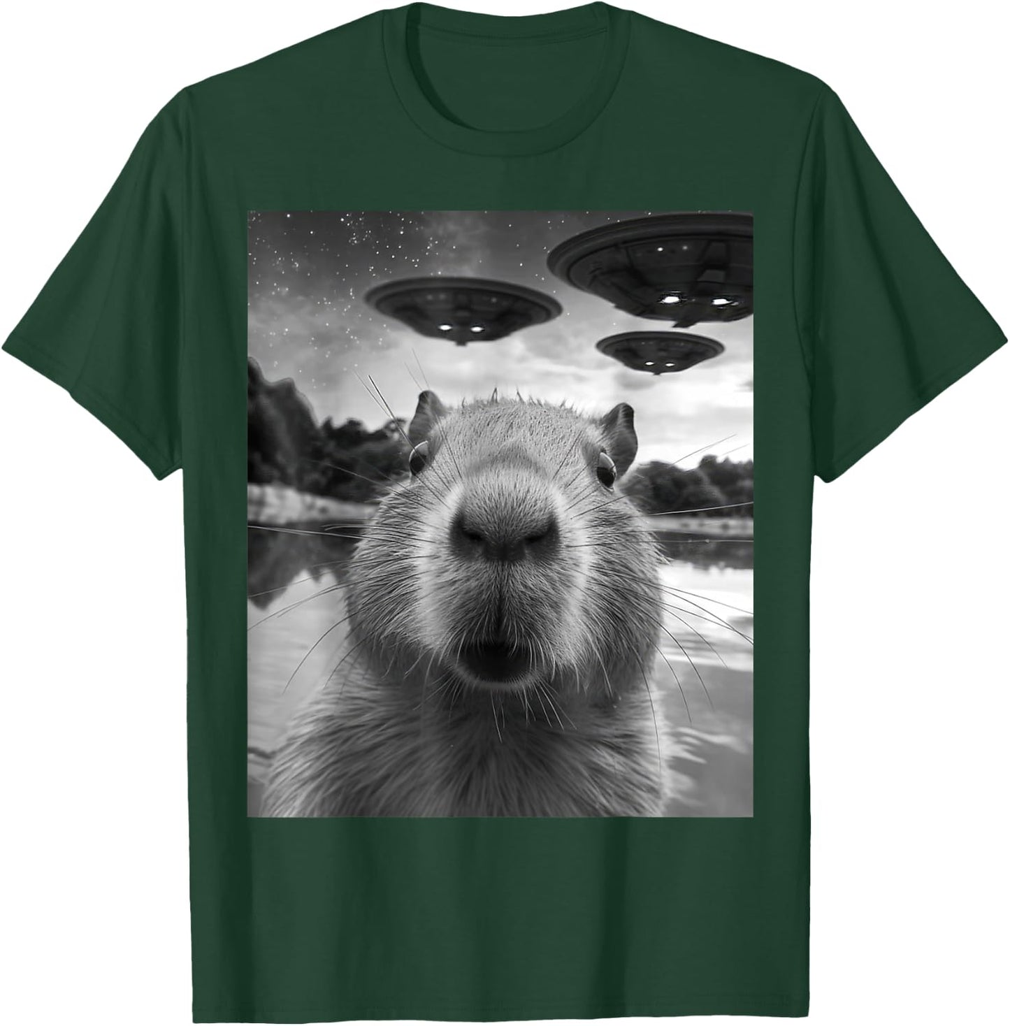 Capybara Selfie with UFOs Weird T-Shirt - T-Shirt | Forest