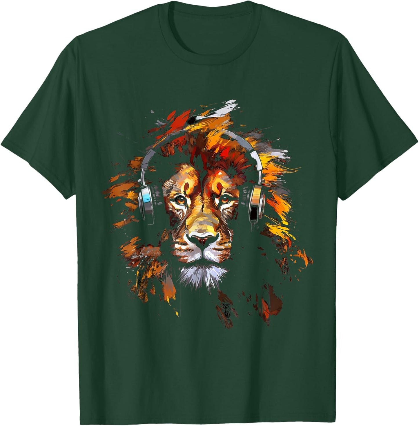 Lion Headphones Animal Motif Music Artwork Lion T-Shirt - T-Shirt | Forest