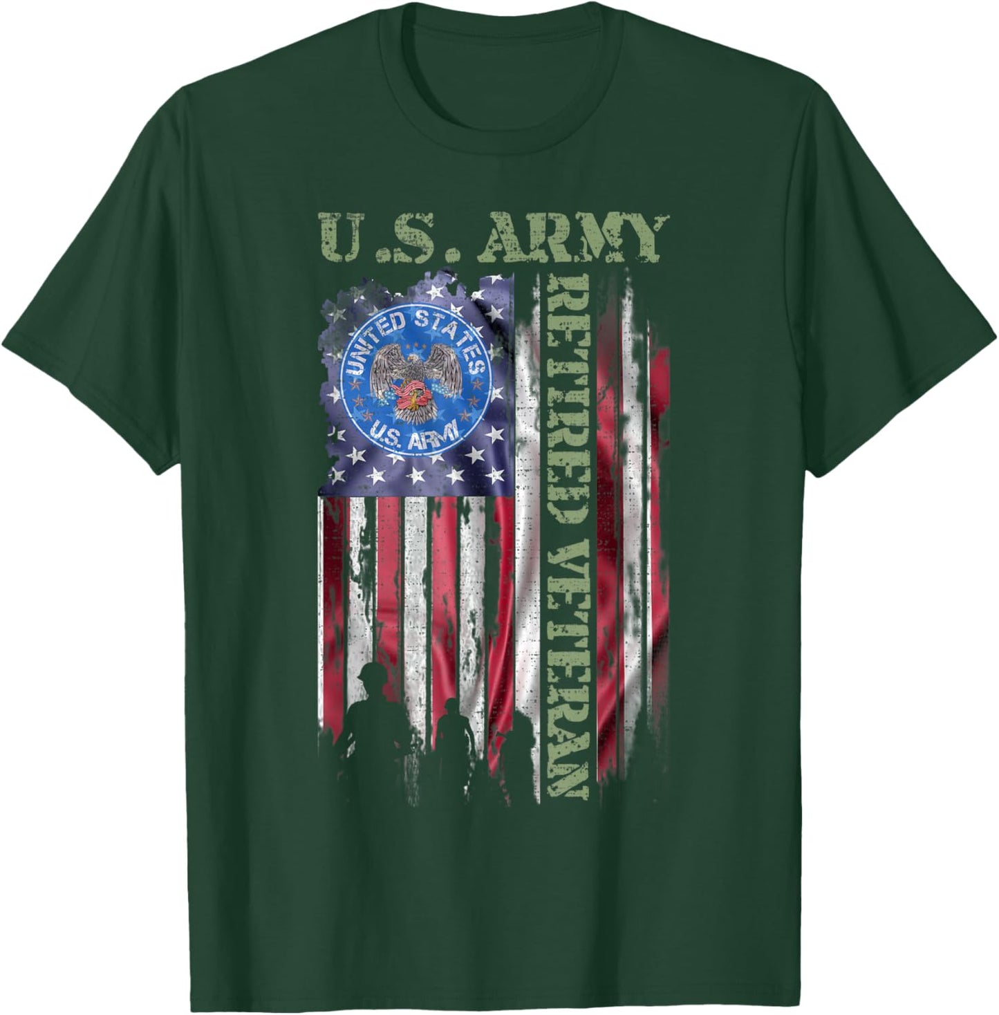 Vintage USA American Flag US Army Proud Retired Veteran T-Shirt - T-Shirt | Forest