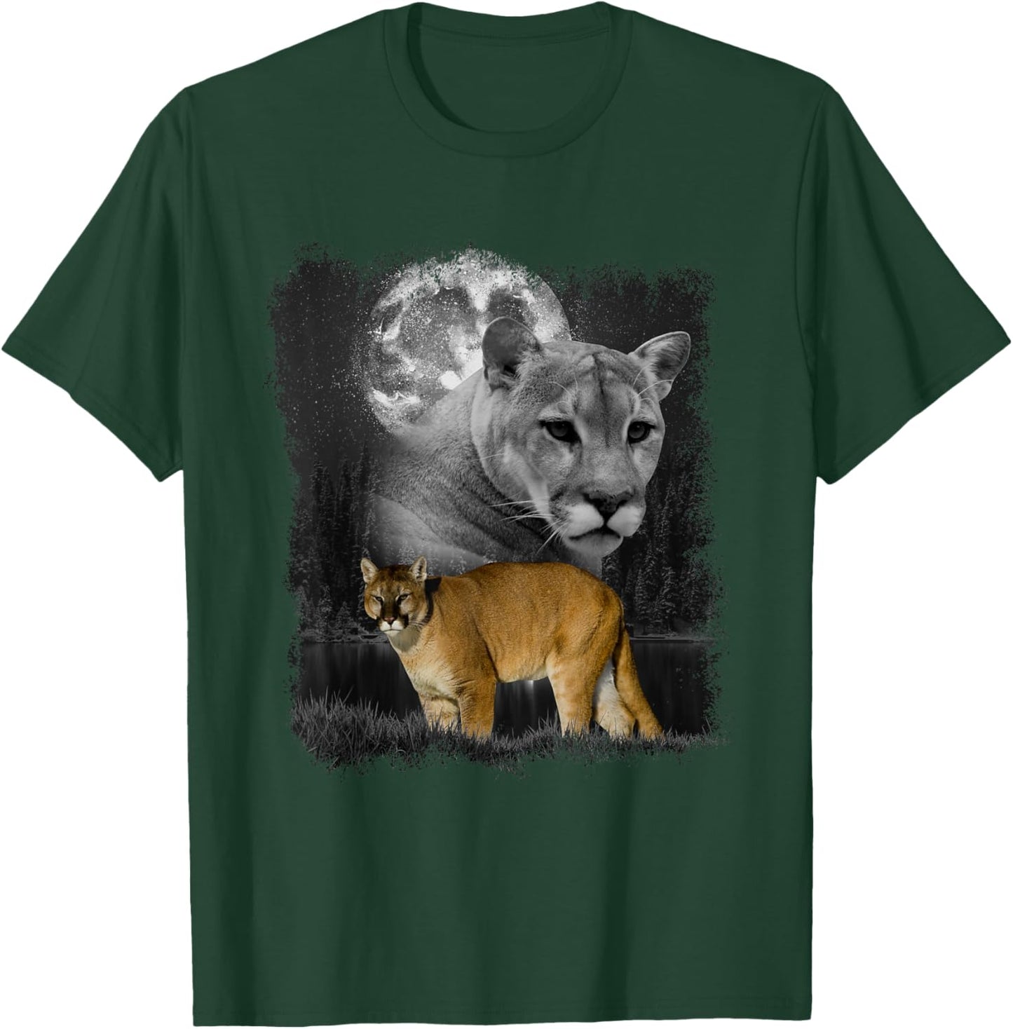 Puma Illustration Moon Puma Lover Mountain Lion T-Shirt - T-Shirt | Forest
