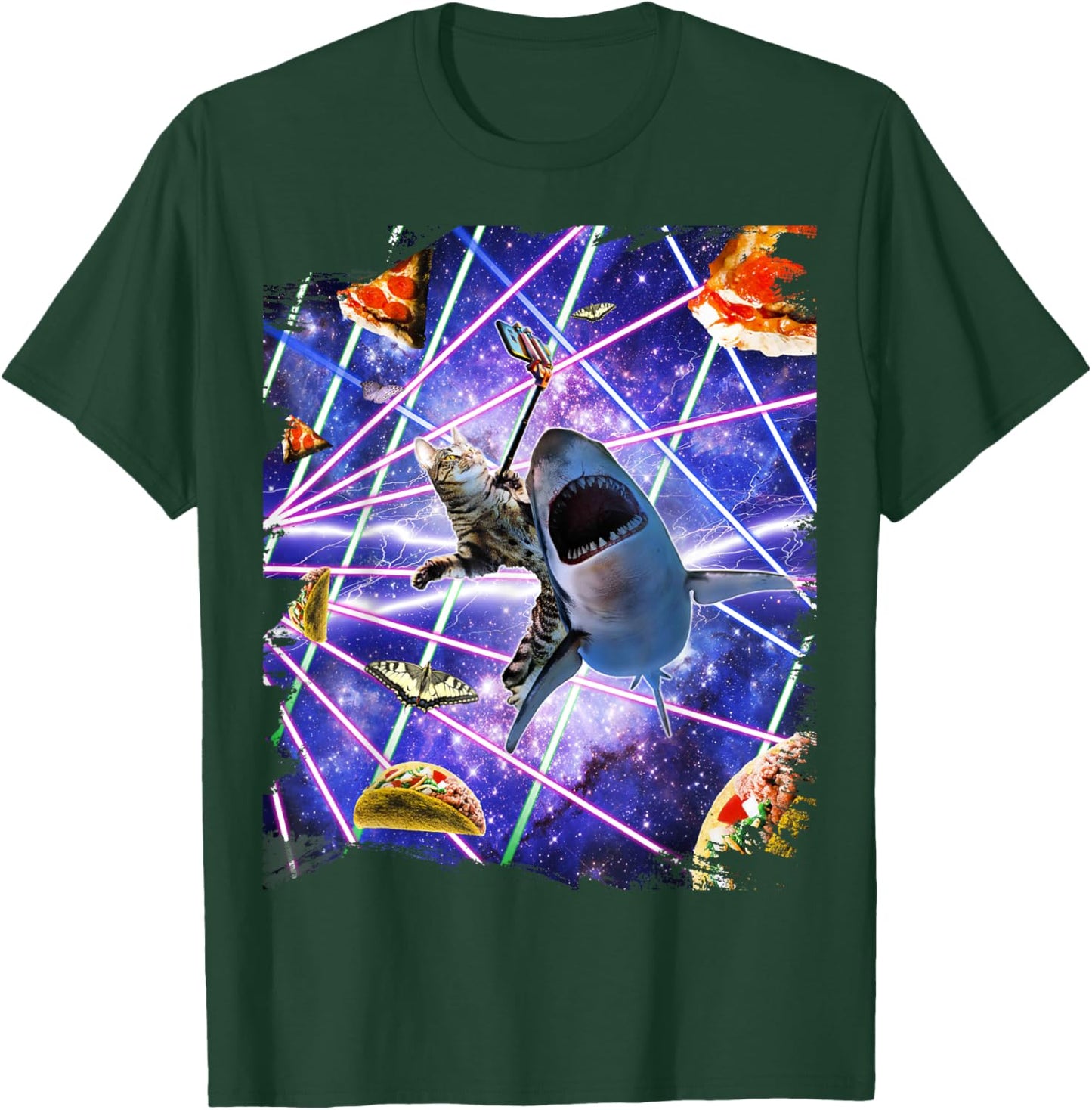 Selfie Cat Riding Shark, Space Rave, Pizza Taco Butterfly T-Shirt - T-Shirt | Forest