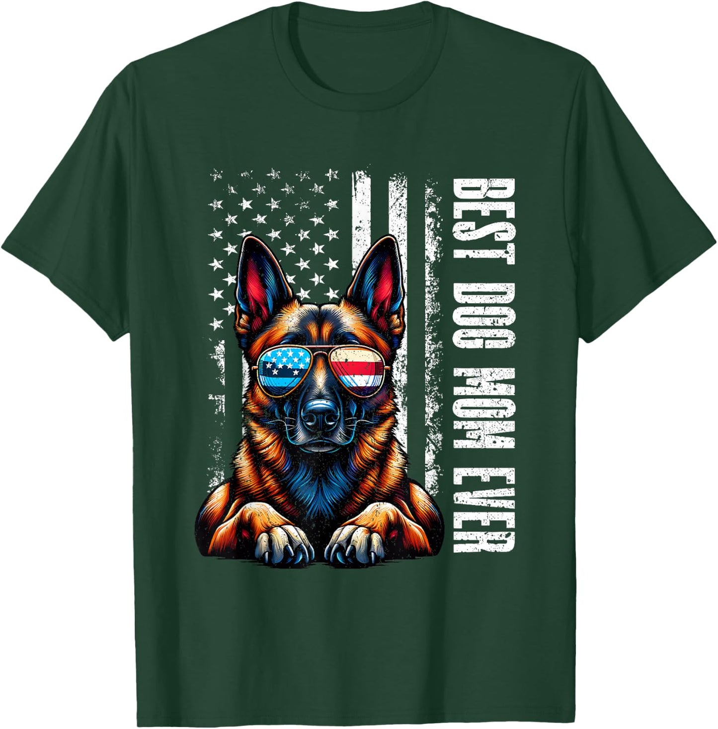 Vintage Best Dog Mom Ever Belgian Malinois Dog American Flag T-Shirt - T-Shirt | Forest