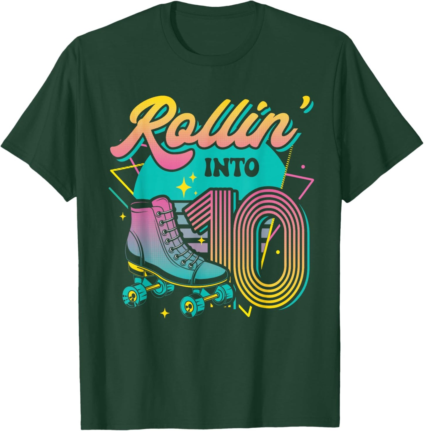 Roller Skate 10th Birthday Party Rolling into 10 Retro Girl T-Shirt - T-Shirt | Forest