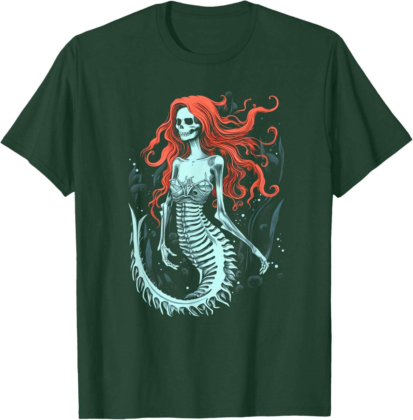 Zombie Mermaid Scary Costume Skeleton Fantasy Spooky Party T-Shirt - T-Shirt | Forest