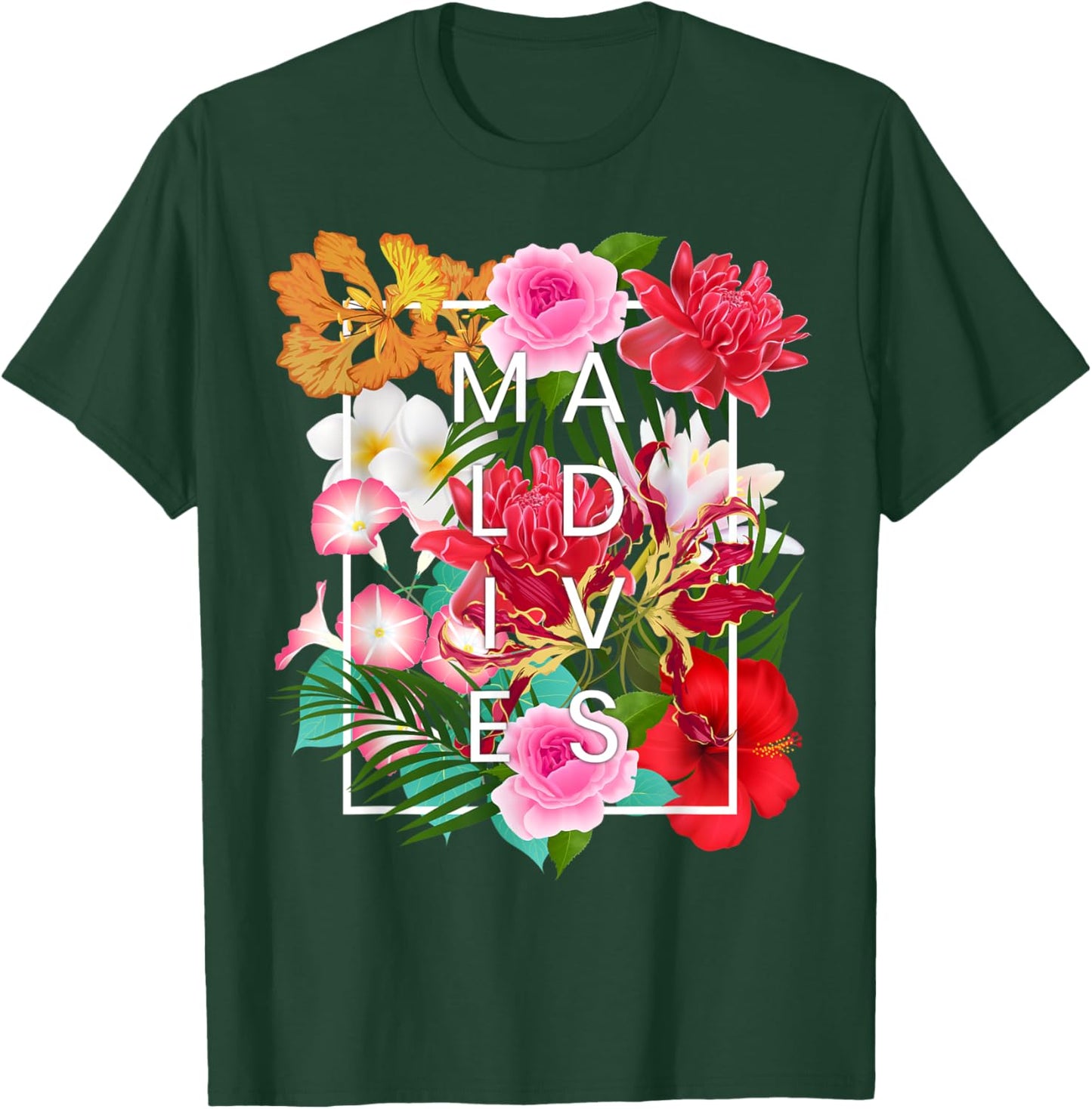 Flowers of Maldives Word Art - Maldives Vacation Souvenir T-Shirt - T-Shirt | Forest