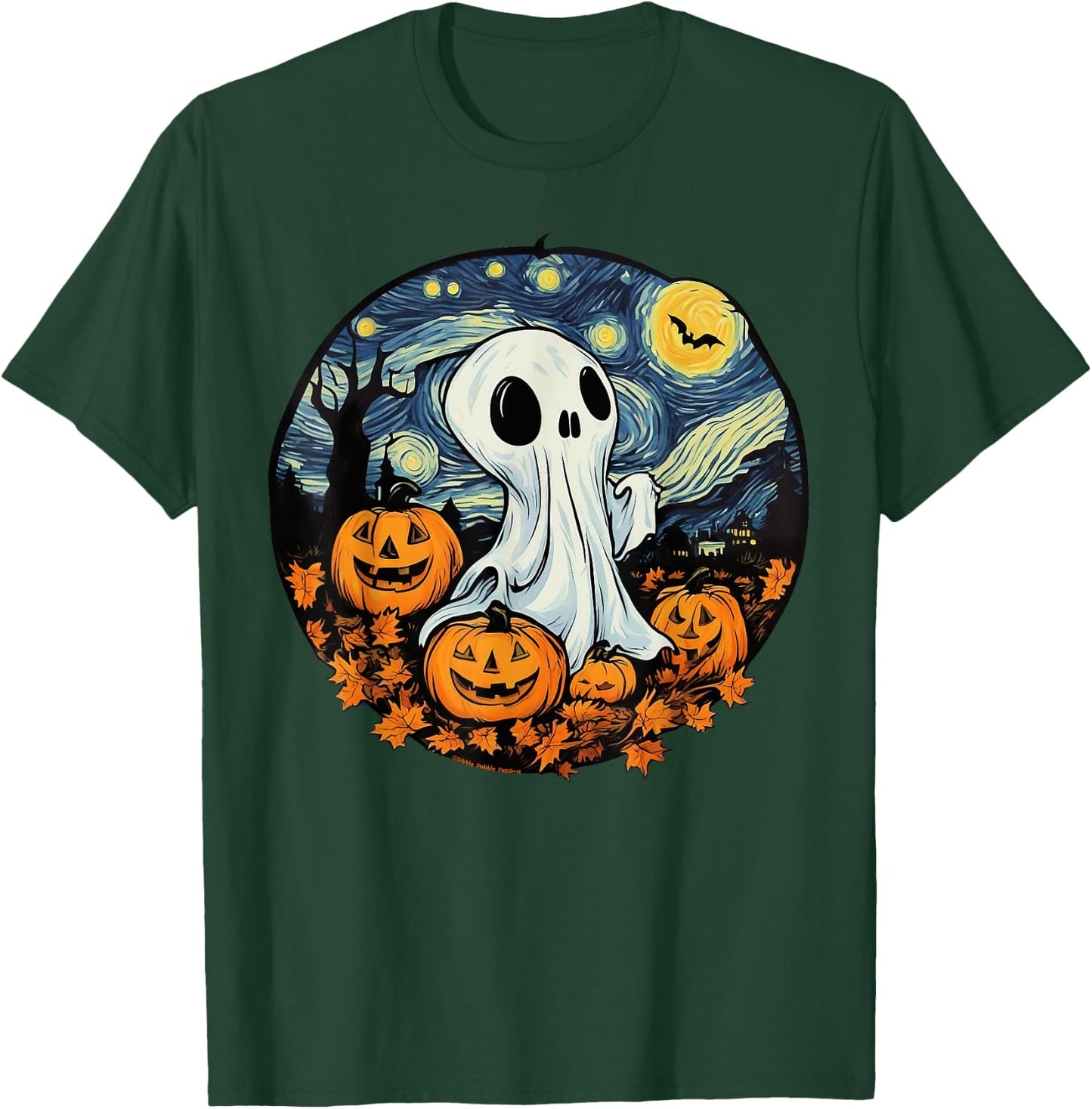 Fun and Spooky Impressionist Starry Night Ghost Halloween T-Shirt - T-Shirt | Forest