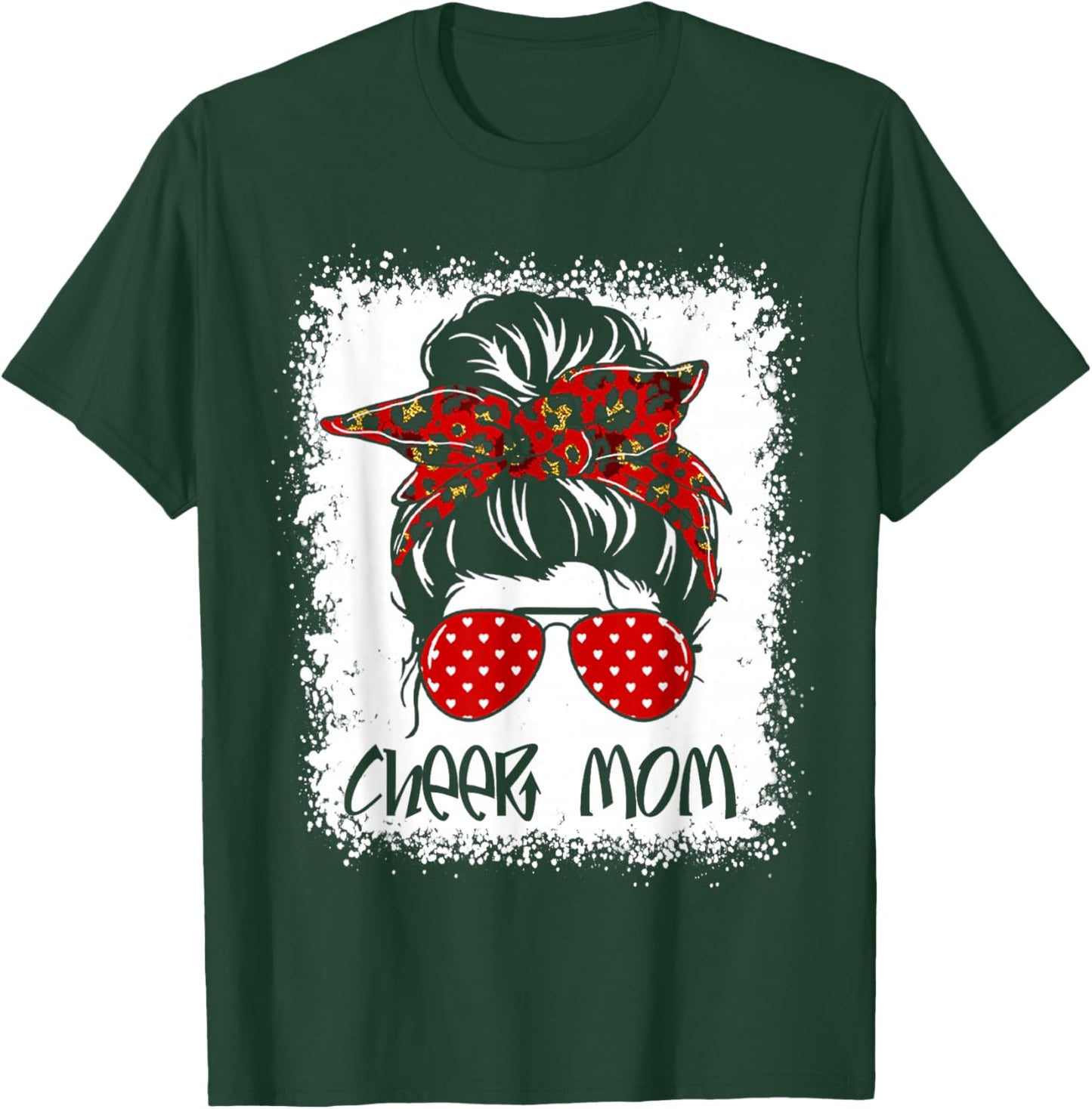 Cheer Mom Proud Cheerleading Bleached Cheer Mom Messy Bun T-Shirt - T-Shirt | Forest