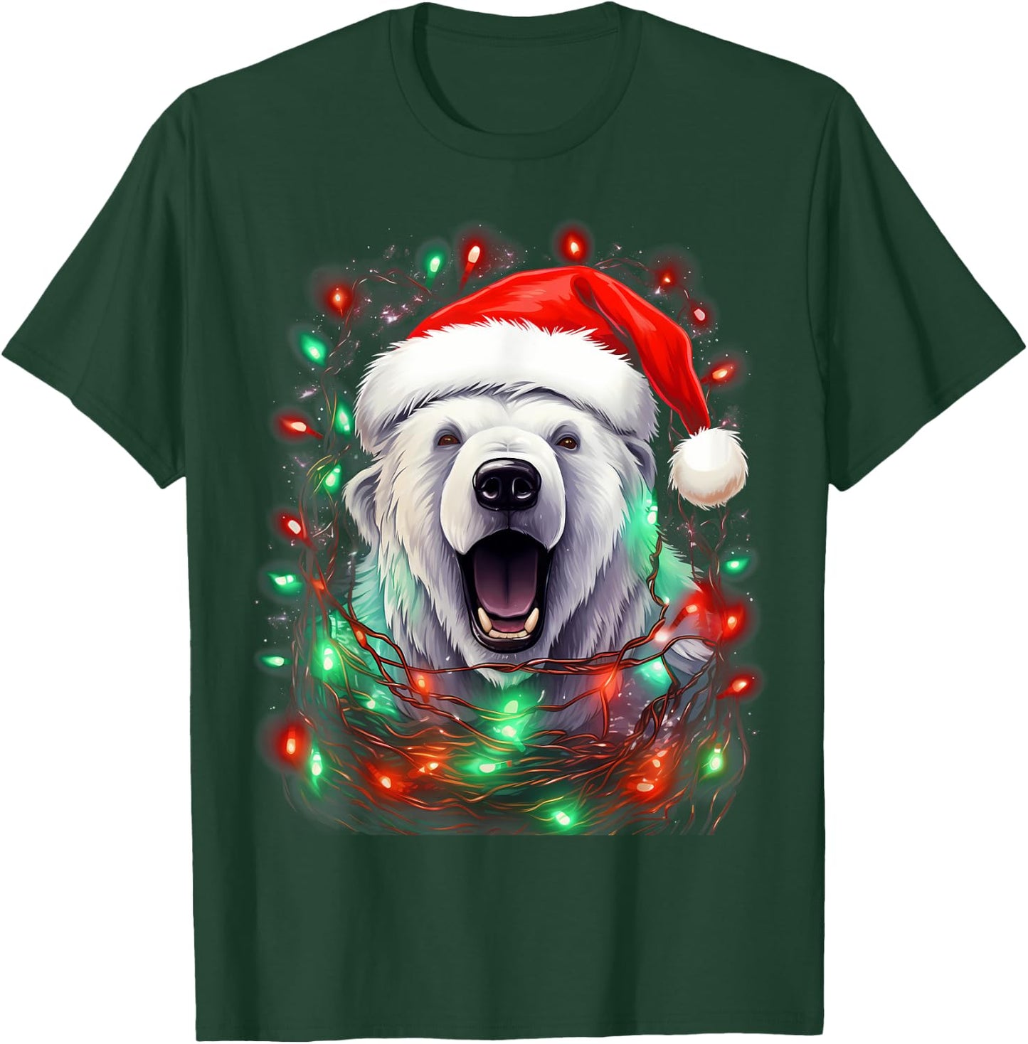 Xmas Polar Bear Tangled Christmas Lights T-Shirt - T-Shirt | Forest