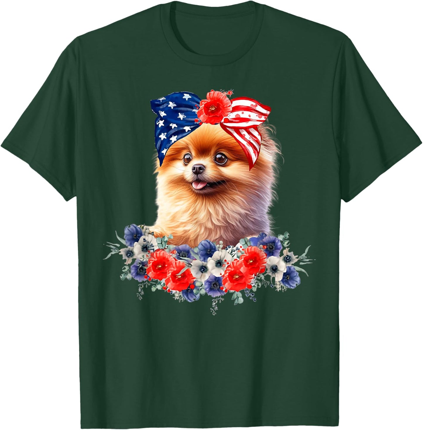 Pomeranian Dog Bandana American Flag 4th Of July T-Shirt - T-Shirt | Forest