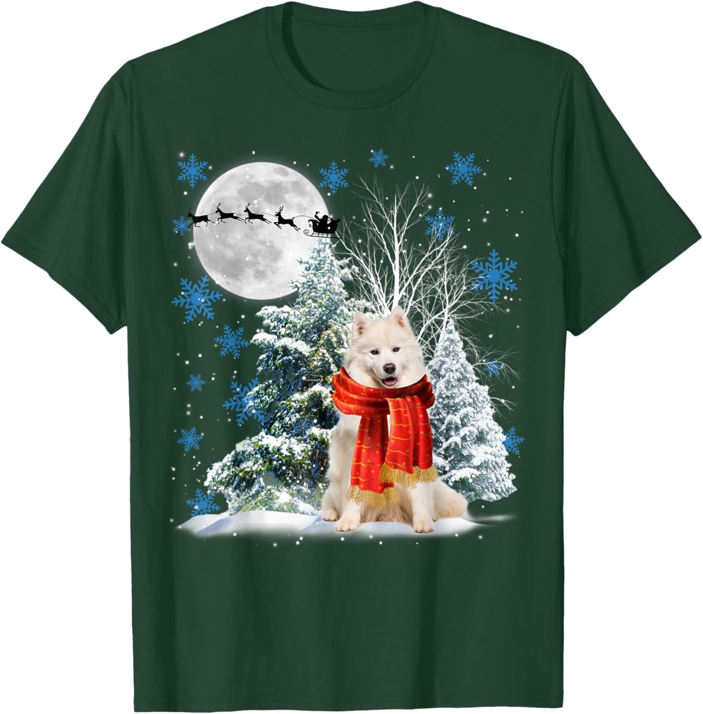 Samoyed Under Moonlight Snow Christmas Pajama T-Shirt - T-Shirt | Forest