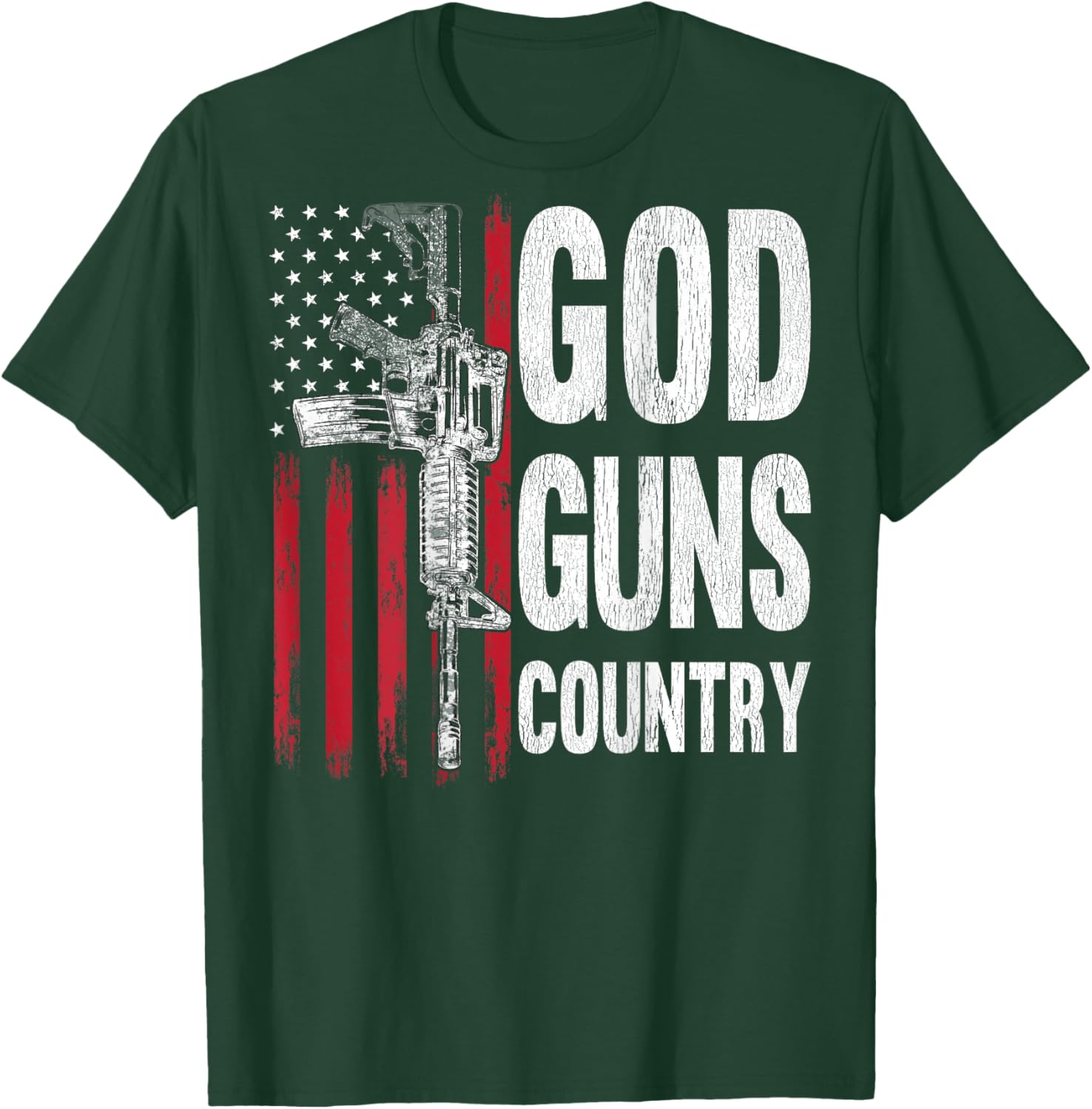 God Guns Country AR-15 Gun Rights American Flag Patriots Women Men T-Shirt - T-Shirt | Forest