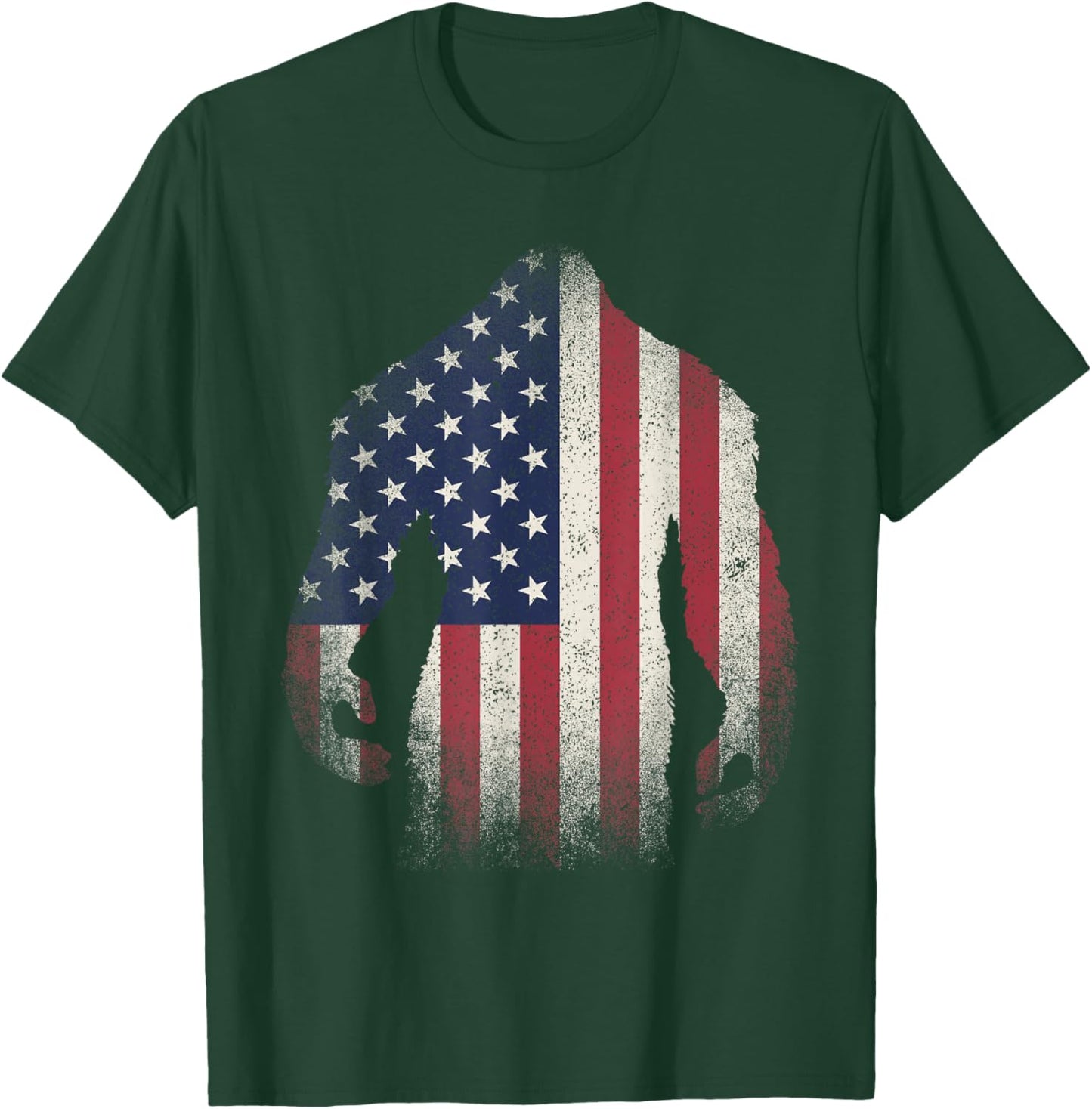 Bigfoot American Flag USA Patriotic Sasquatch T-Shirt - T-Shirt | Forest