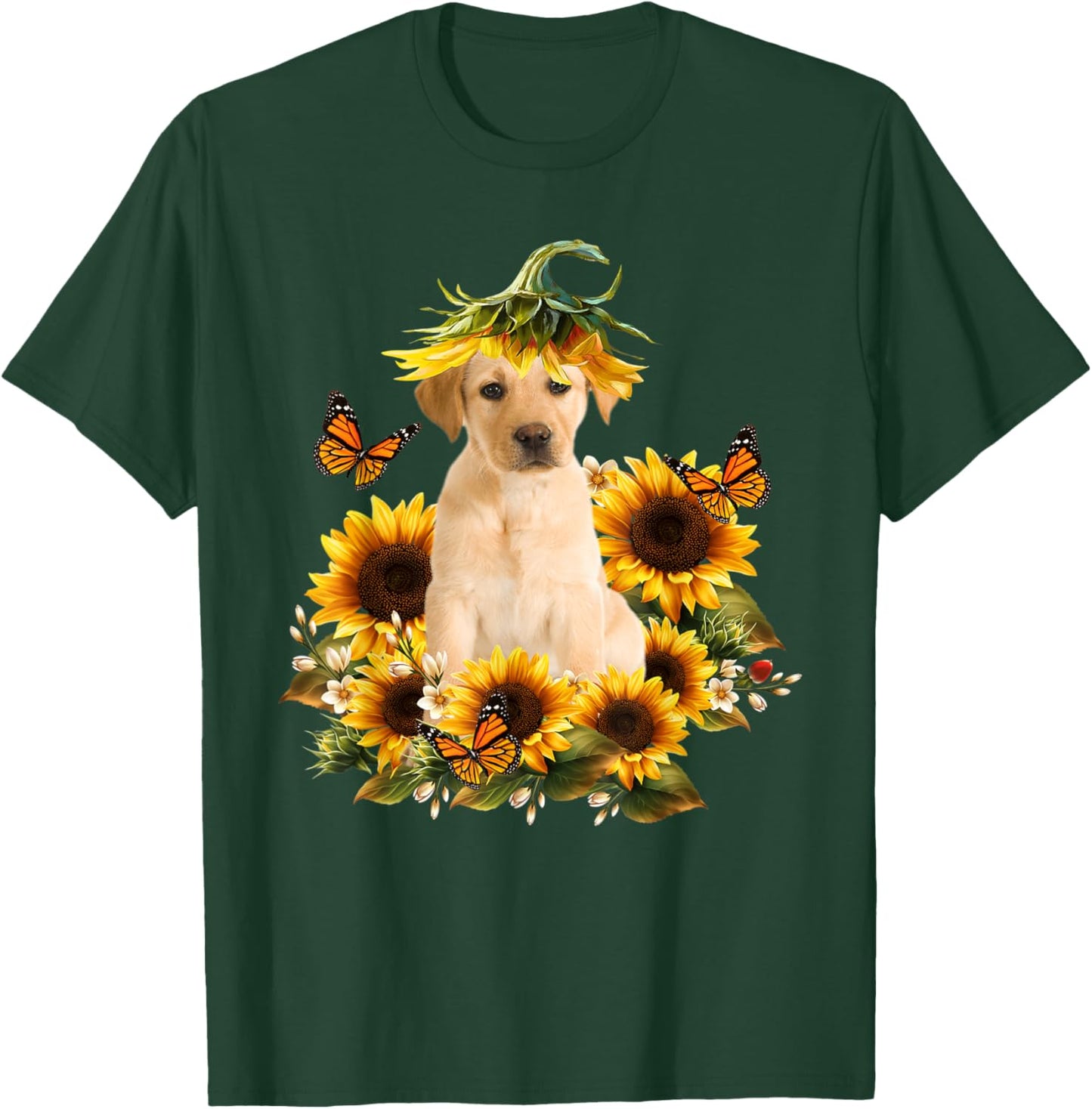 Labrador Sunflower Butterfly Cute Dog Lover Gifts Men Women Kids T-Shirt - T-Shirt | Forest