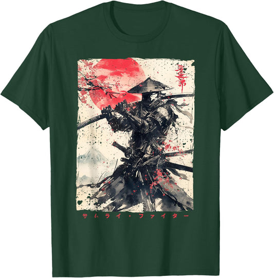 Japan Samurai Warrior Fighter Ukiyo Ink Artwork Samurai T-Shirt - T-Shirt | Forest
