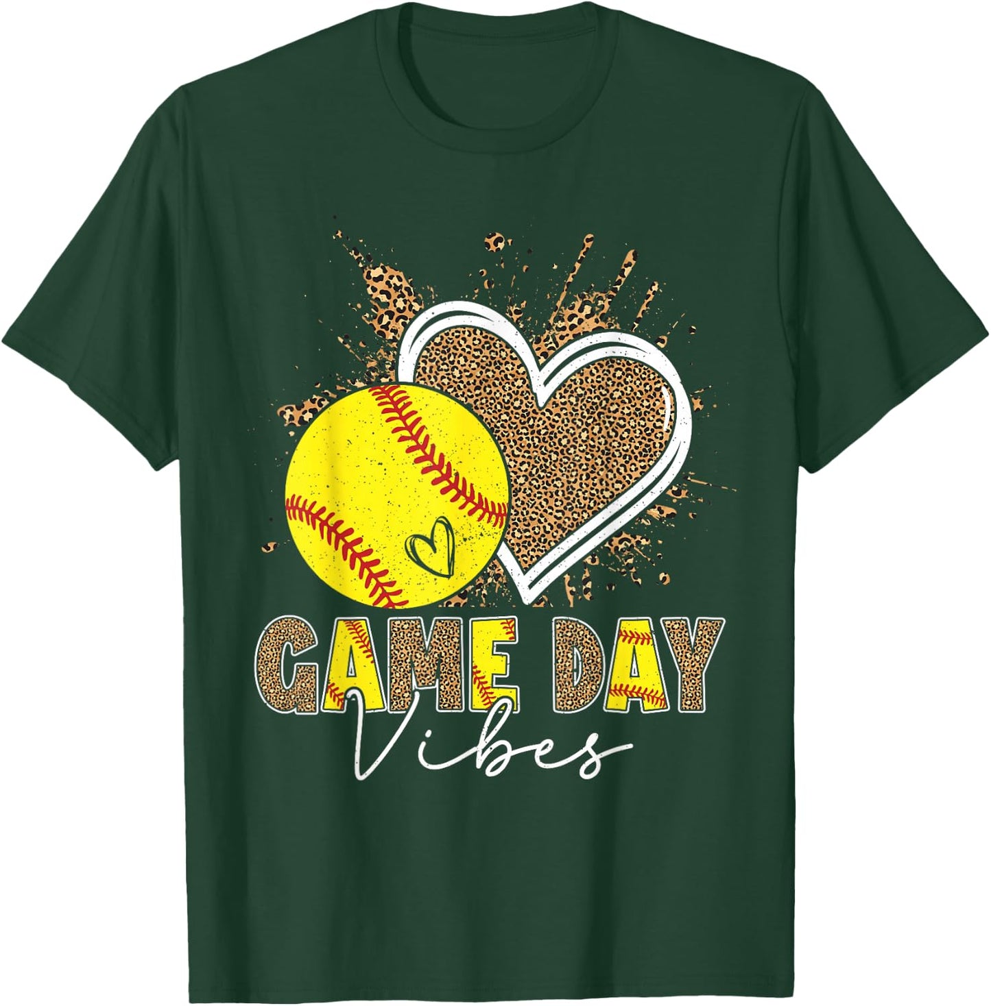 Bleached Softball Game Day Vibes Leopard Heart Headband Mom T-Shirt - T-Shirt | Forest