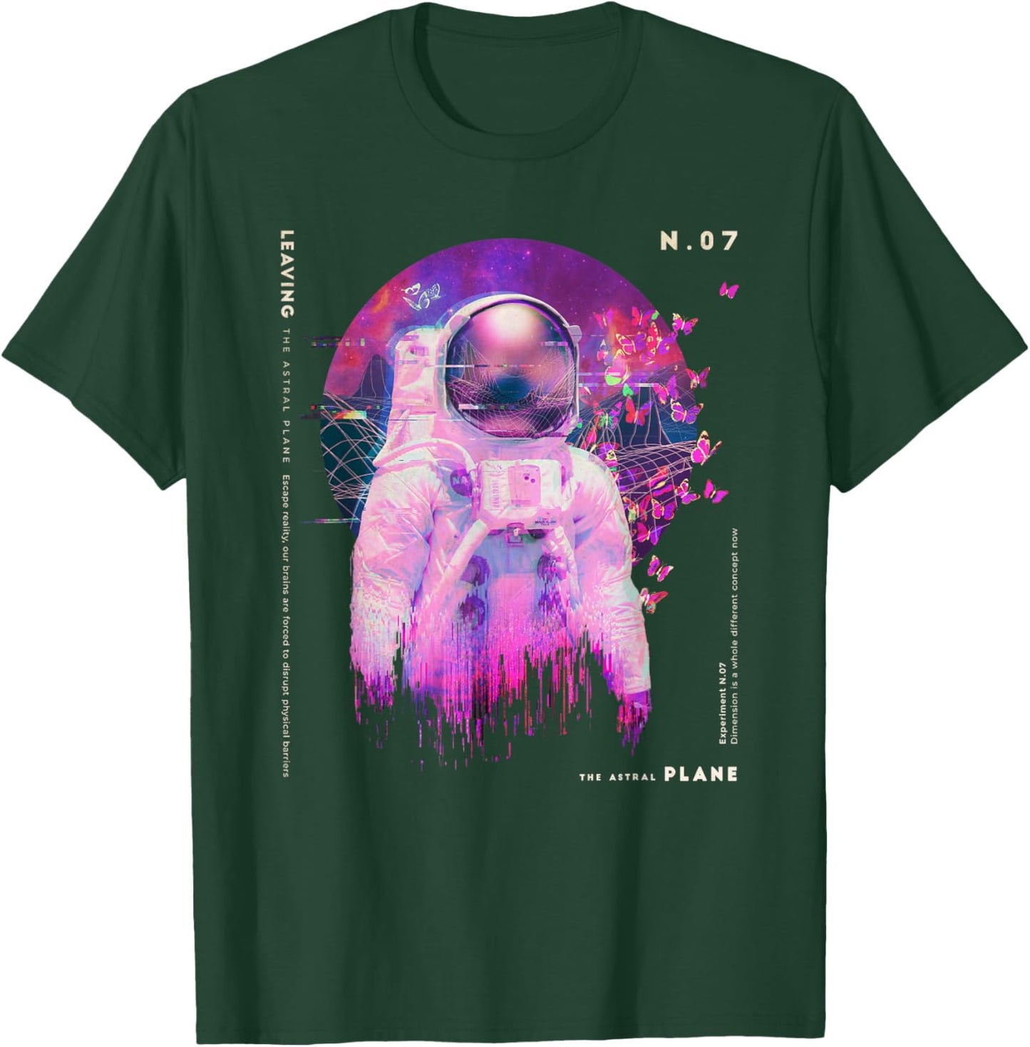 Astronaut vs Butterflies l Glitch Japanese Vaporwave Style T-Shirt - T-Shirt | Forest