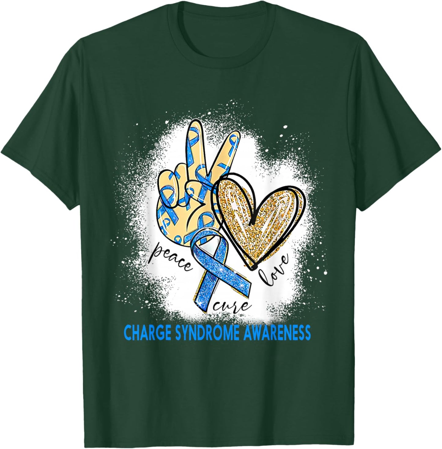 Peace Love Cure Bleached Charge Syndrome Awareness T-Shirt - T-Shirt | Forest