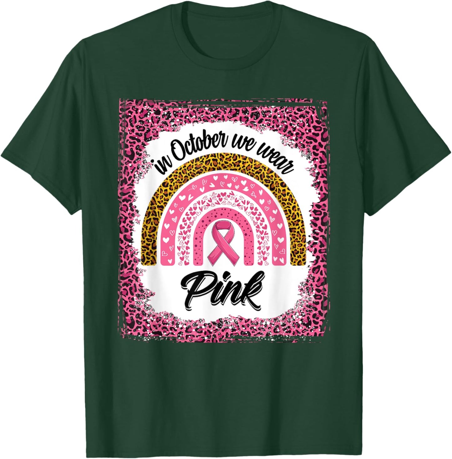 In October We Wear Pink Breast Cancer Bleached Leopard Print T-Shirt - T-Shirt | Forest