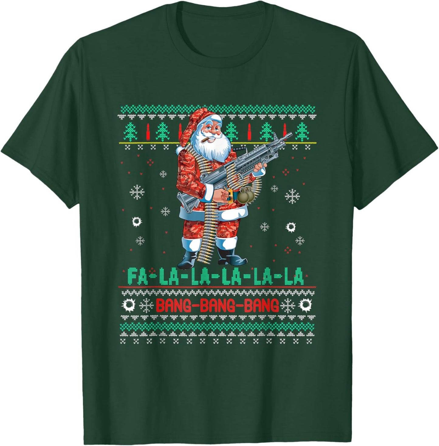 Machine Santa Claus Gun Lover Ugly Christmas Sweater T-Shirt - T-Shirt | Forest