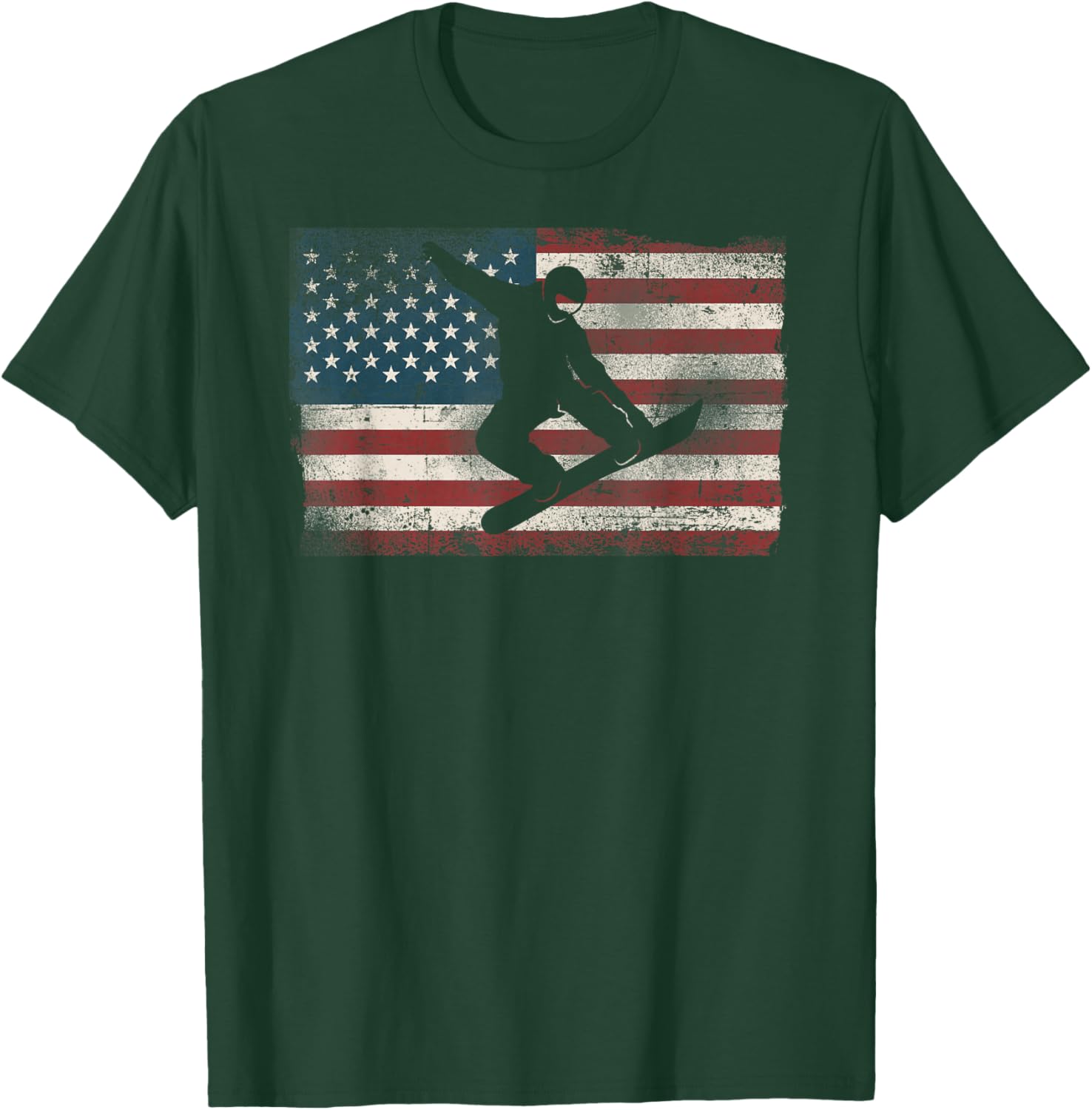 Snowboarding Snowboard Patriotic Vintage American Usa Flag T-Shirt - T-Shirt | Forest