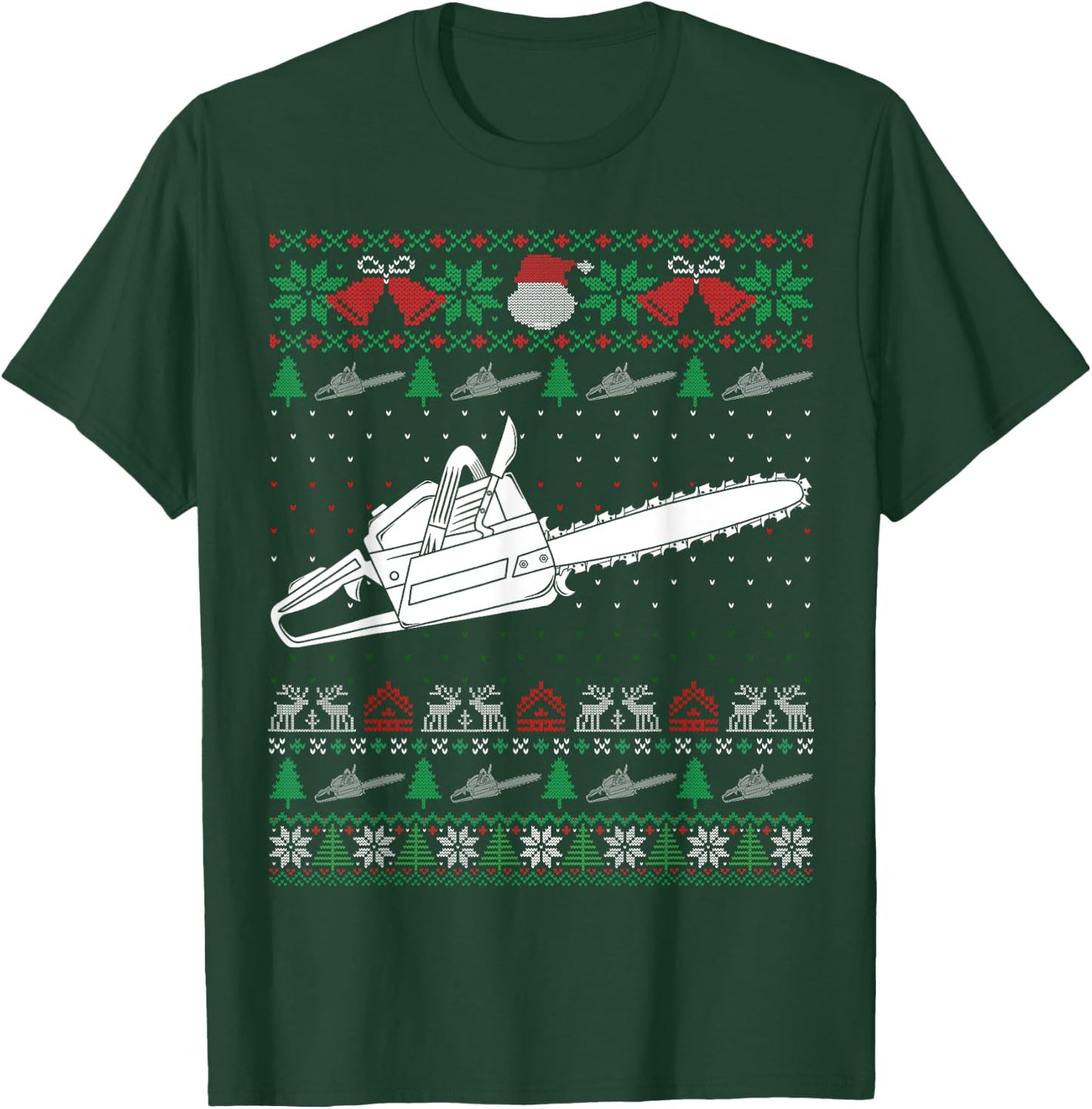 Funny Christmas Chainsaw Lovers Ugly Xmas Sweater Pajamas T-Shirt - T-Shirt | Forest