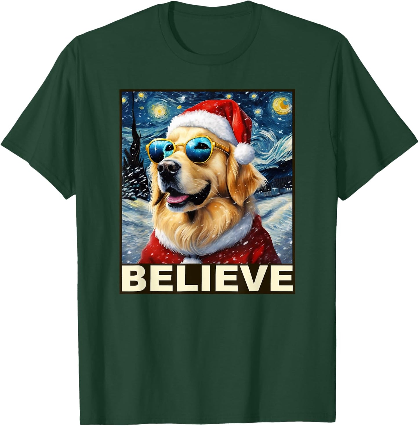 Golden Retriever Shirt Believe Santa Claus Believe Christmas T-Shirt - T-Shirt | Forest