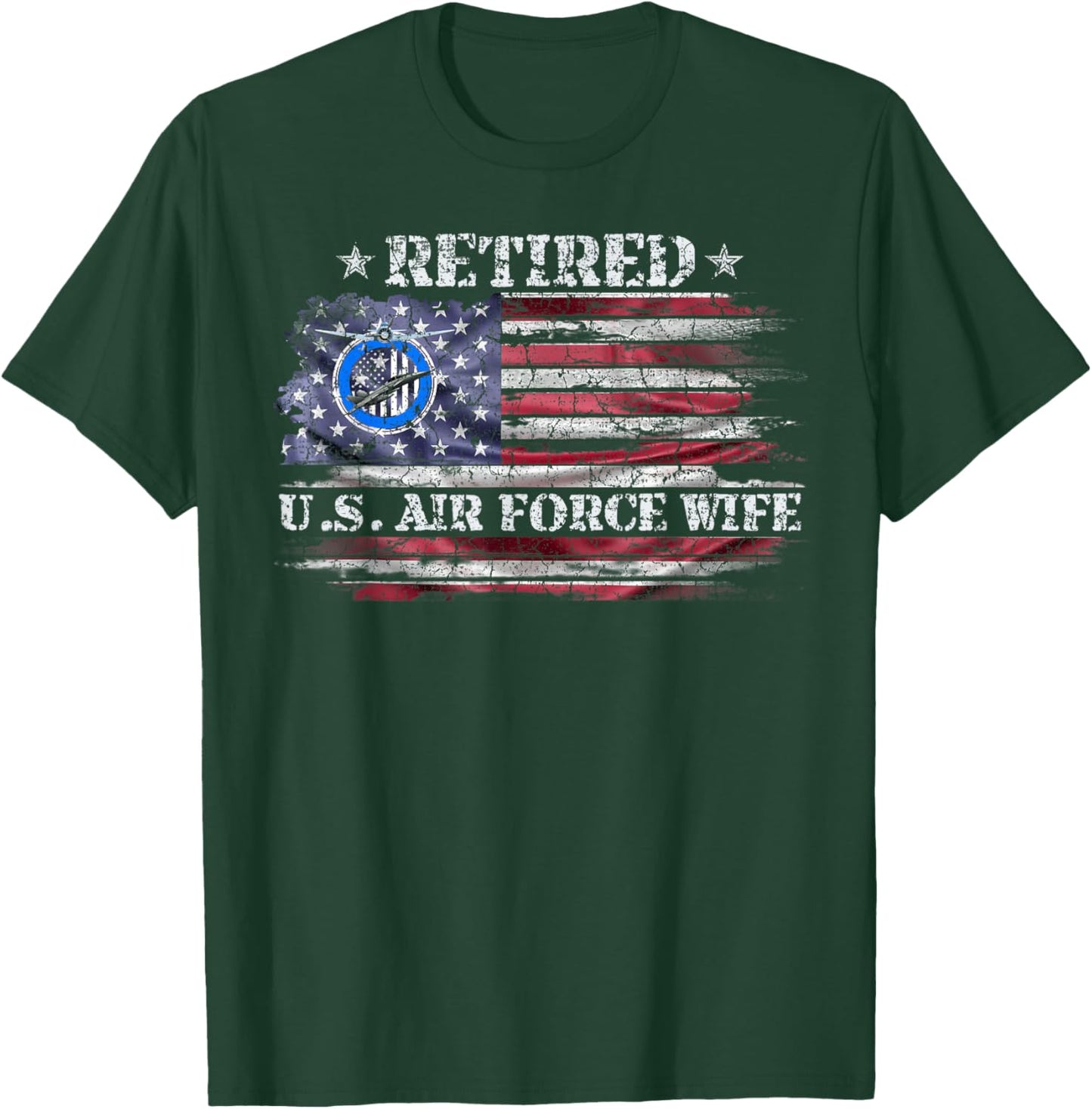 Vintage USA American Flag Proud Retired US Air Force Wife T-Shirt - T-Shirt | Forest