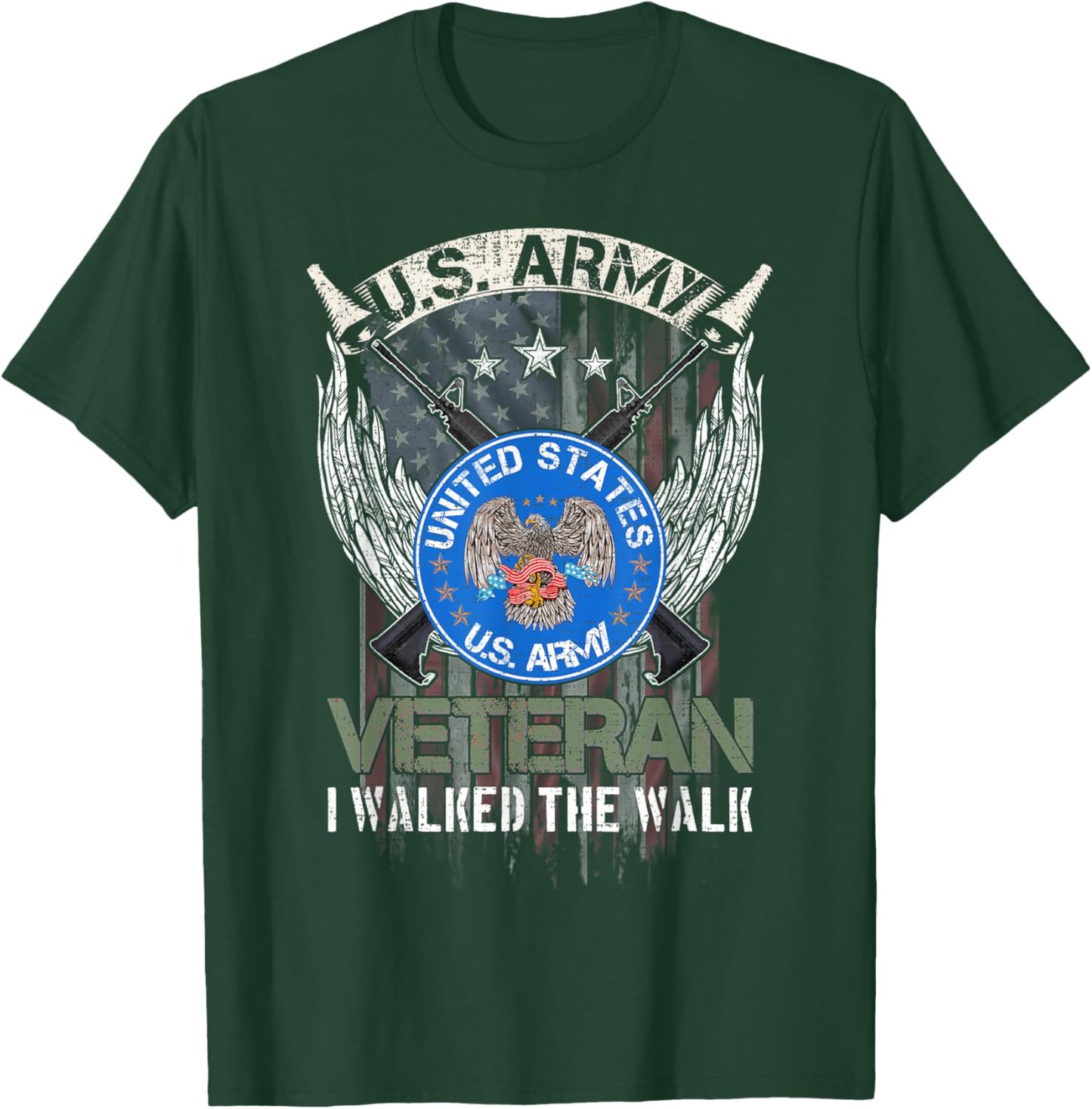 Vintage USA American Flag US Army Veteran I Walked The Walk T-Shirt - T-Shirt | Forest