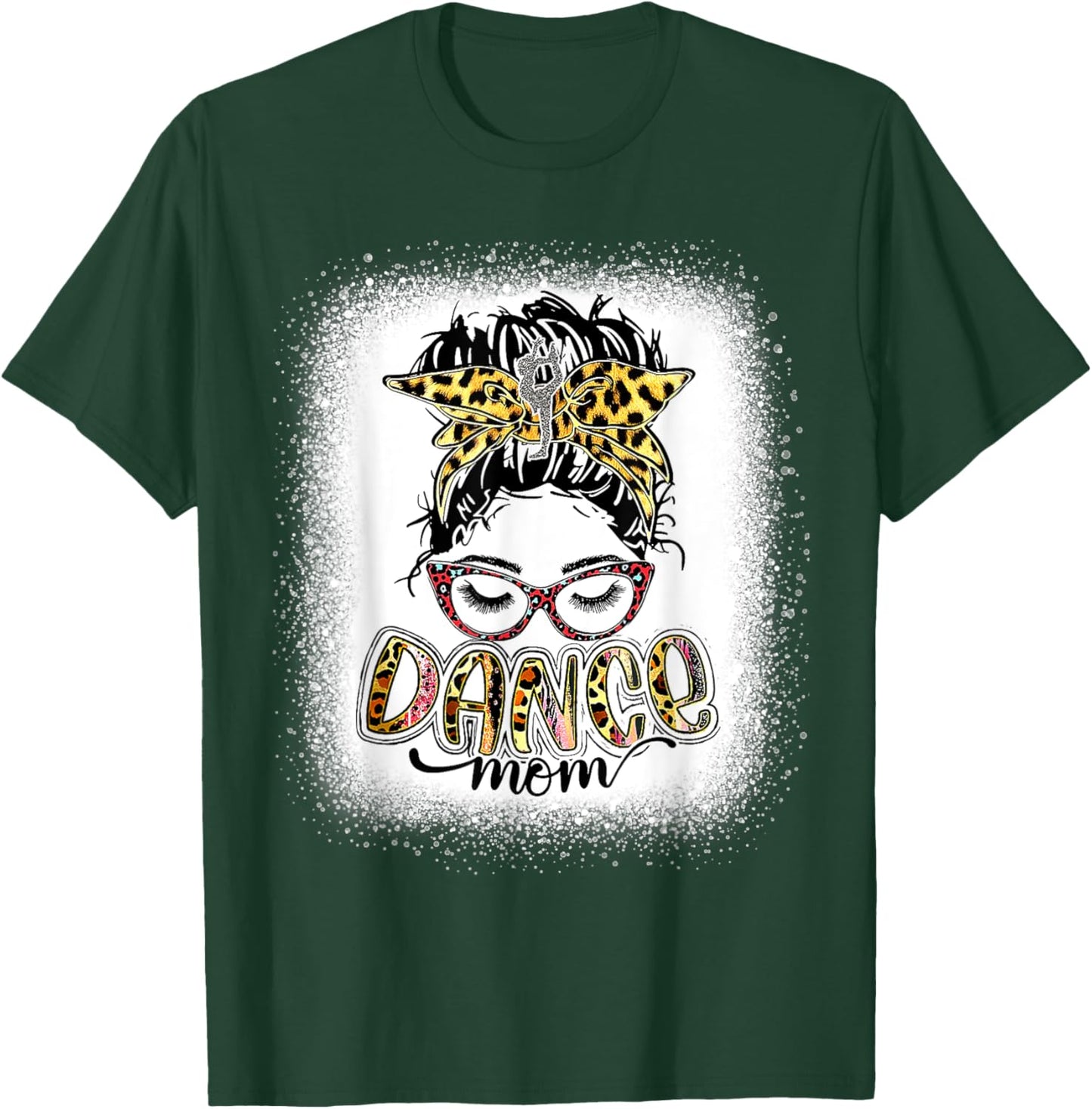 Dance Mom Leopard Messy Bun Bleached Women Mother's Day T-Shirt - T-Shirt | Forest