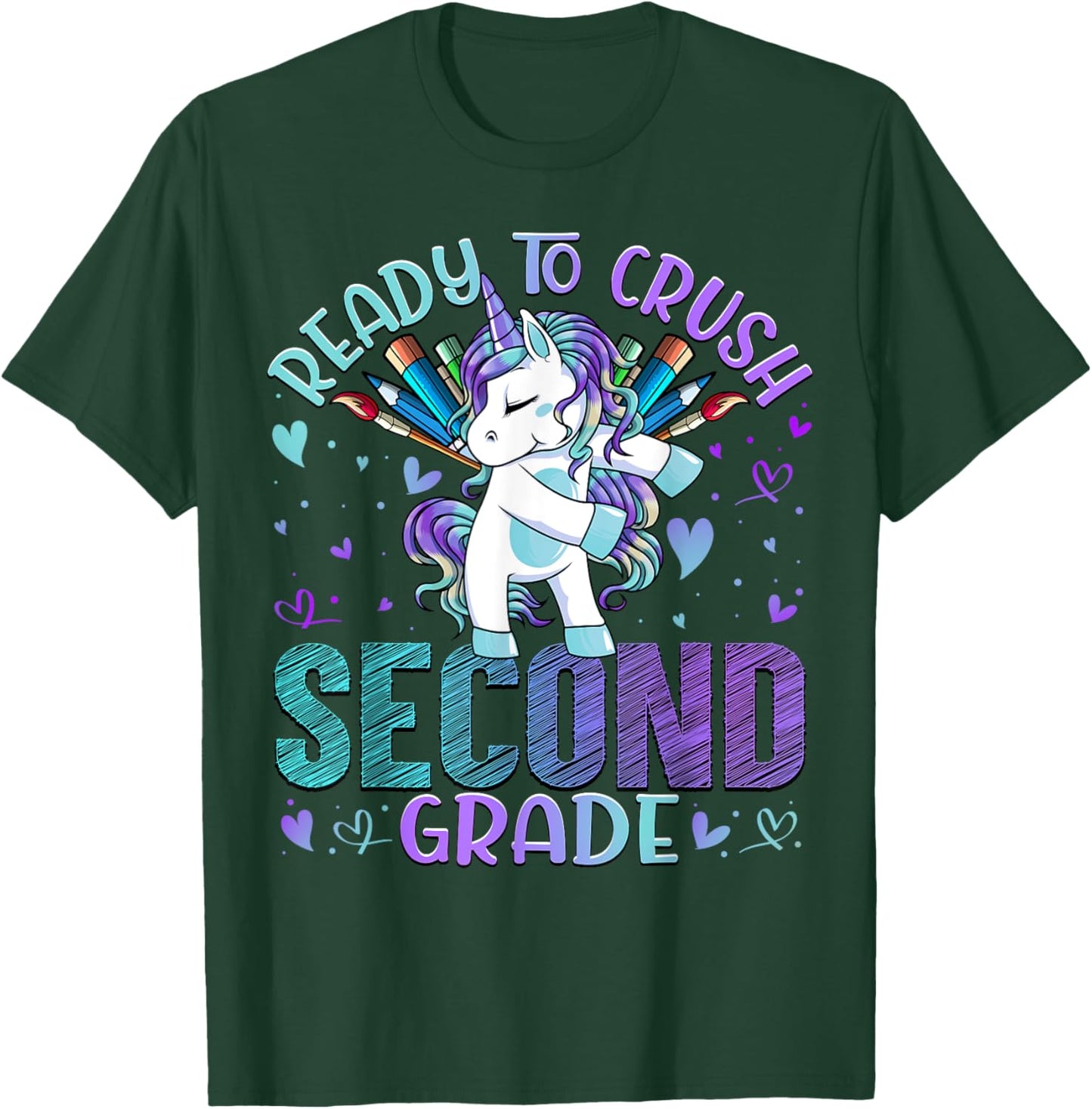 Ready to Crush Second 2nd Grade Back To School Unicorn Kids T-Shirt - T-Shirt | Forest