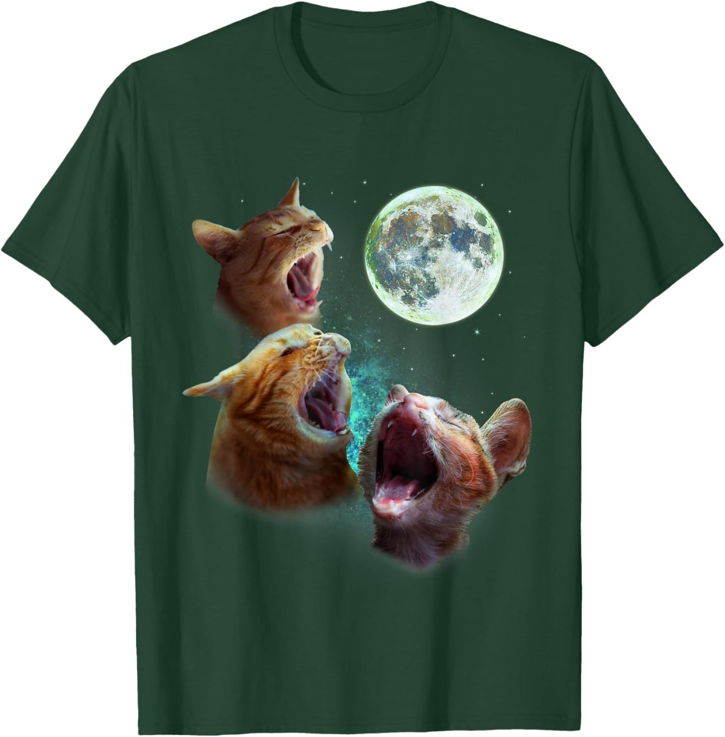 Three Orange Tabby Cats Howl at Moon 3 Wolfs - Funny Parody T-Shirt - T-Shirt | Forest
