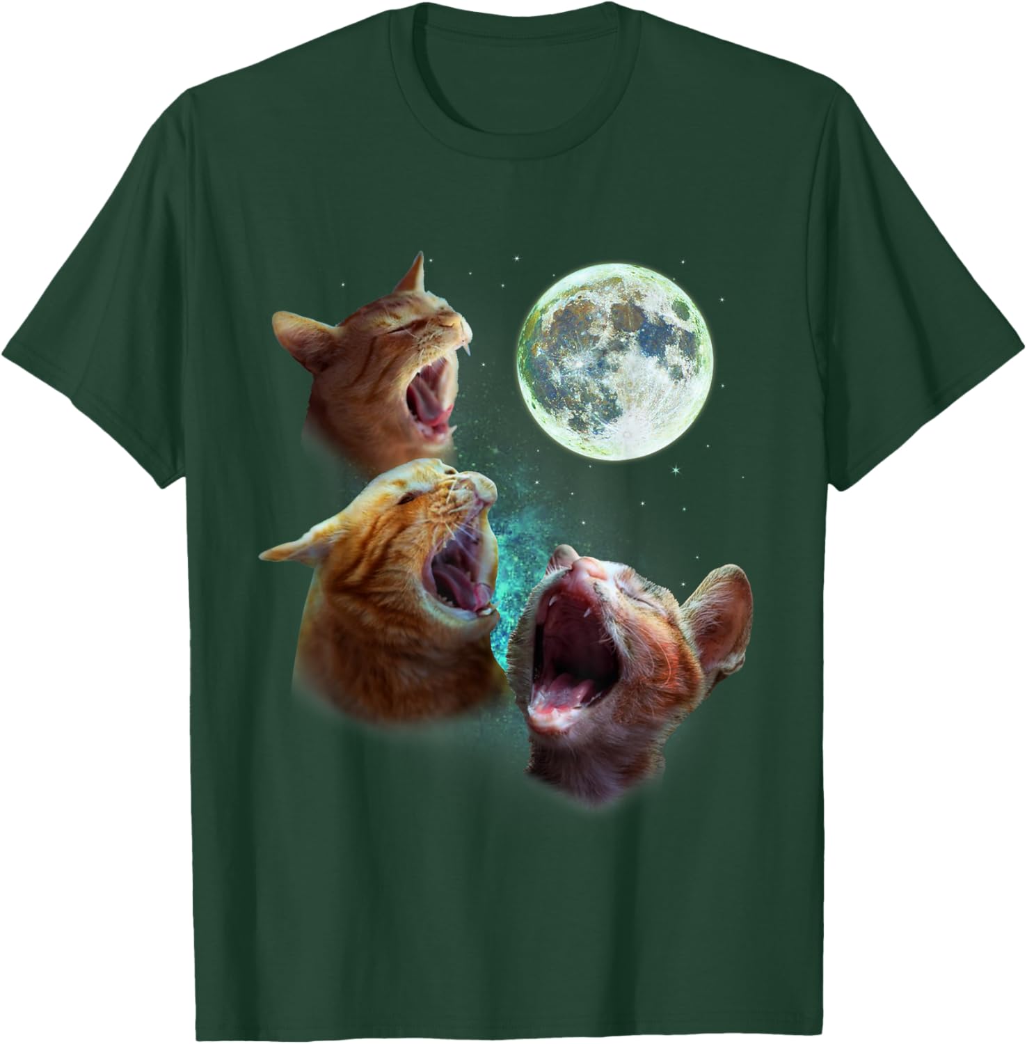 Three Orange Tabby Cats Howl at Moon 3 Wolfs - Funny Parody T-Shirt - T-Shirt | Forest