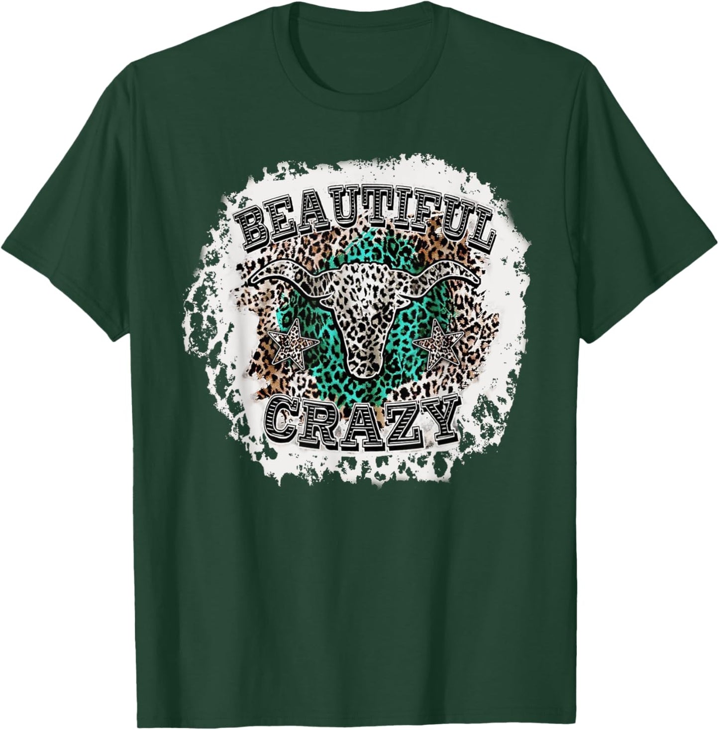 Beautiful Bull Skull Crazy Cow Skull Leopard T-Shirt - T-Shirt | Forest