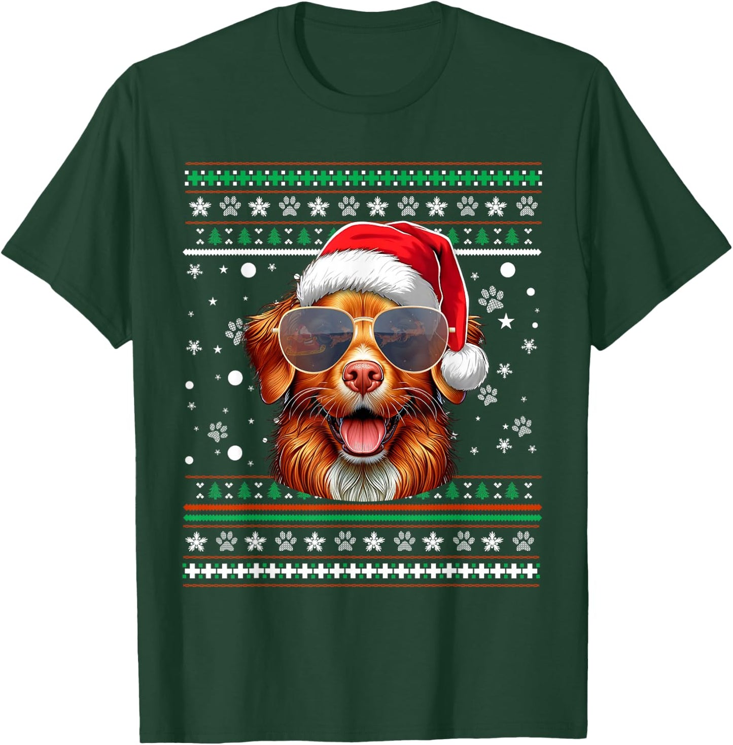 Ugly Sweater Santa Nova Scotia Duck Tolling Retriever Dog T-Shirt - T-Shirt | Forest