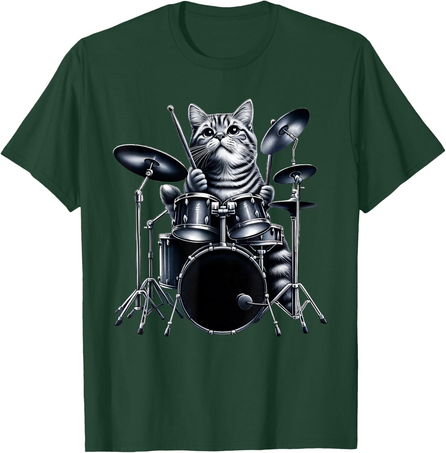 Cute Cat Playing Drums Cats Drummer Music Men Women Girls Kids T-Shirt - T-Shirt | Forest