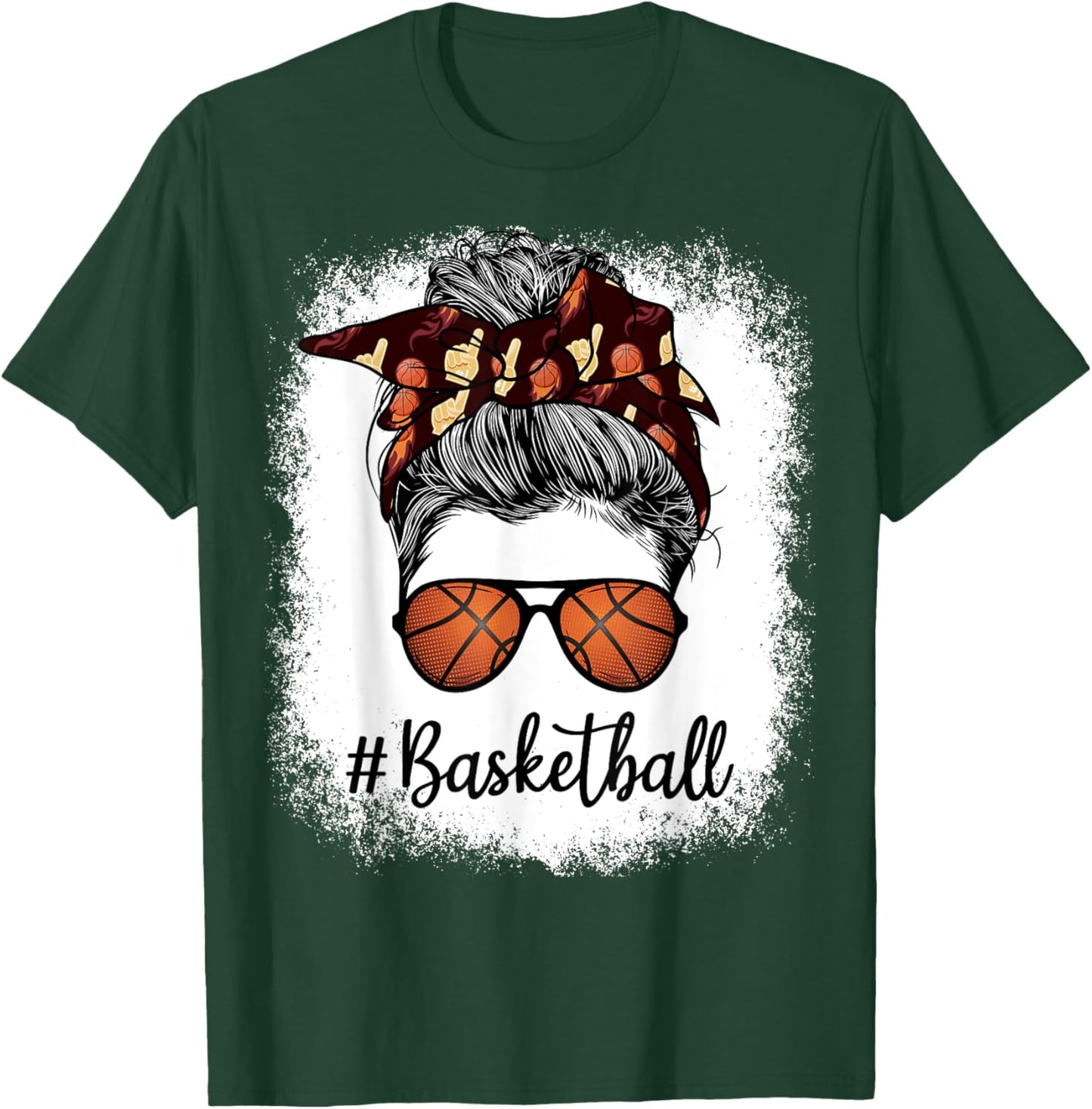 Bleached Life Basketball Mom Leopard Messy bun Glasses T-Shirt - T-Shirt | Forest