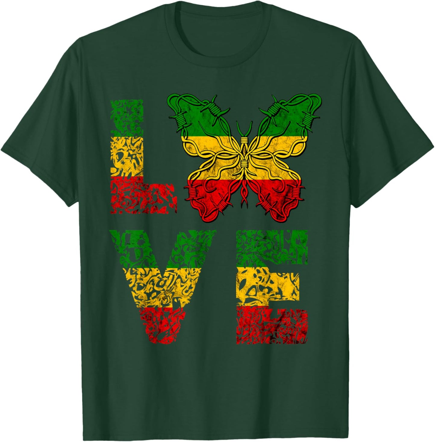 Love Butterfly Reggae Rastafari Reggaeton Hippie T-Shirt - T-Shirt | Forest