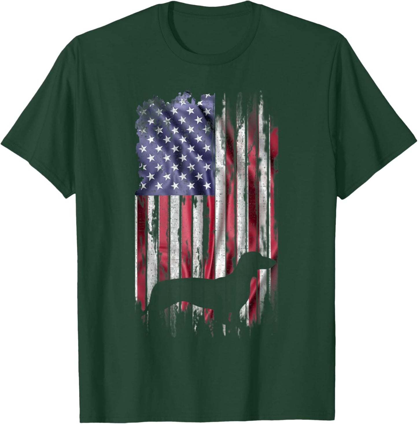 Vintage American Flag Love Dachshund Dog Wiener Silhouette Women Kids T-Shirt - T-Shirt | Forest