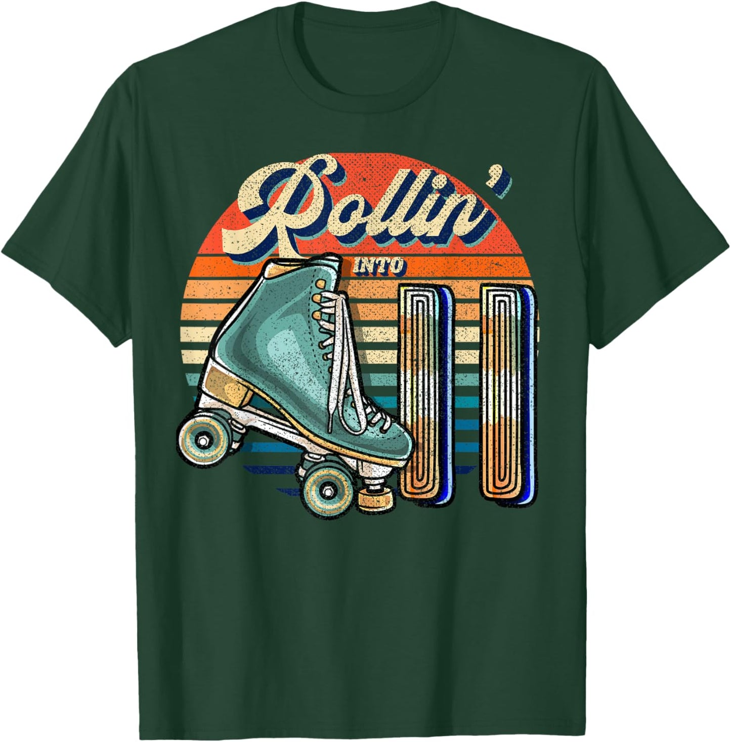 Rollin' into 11 Roller Skating Rink 11th Birthday Party Girl T-Shirt - T-Shirt | Forest