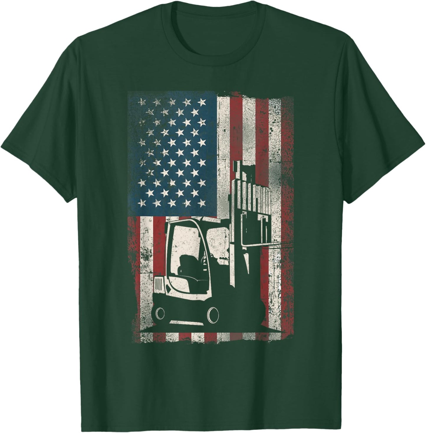 Certified Forklift Truck Operator American Flag Patriotic T-Shirt - T-Shirt | Forest