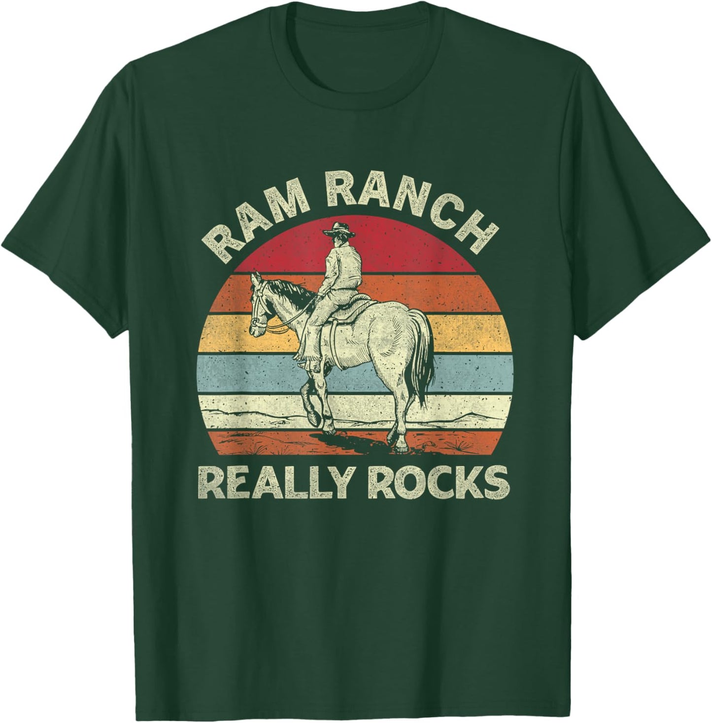 Ram Ranch Really Rock Vintage Western Rodeo Cowboy Horseback T-Shirt - T-Shirt | Forest