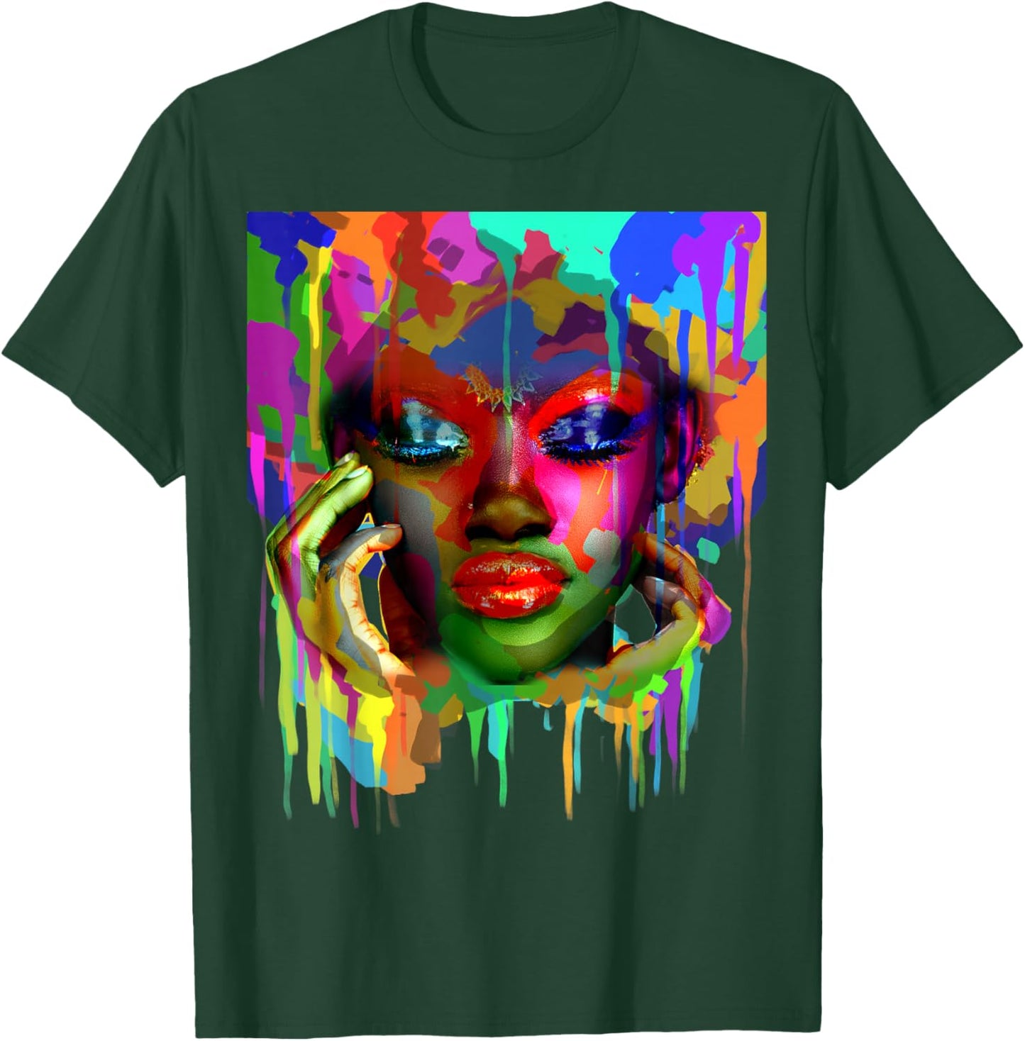 Cool African Woman Afro Color Painted Face T-Shirt - T-Shirt | Forest